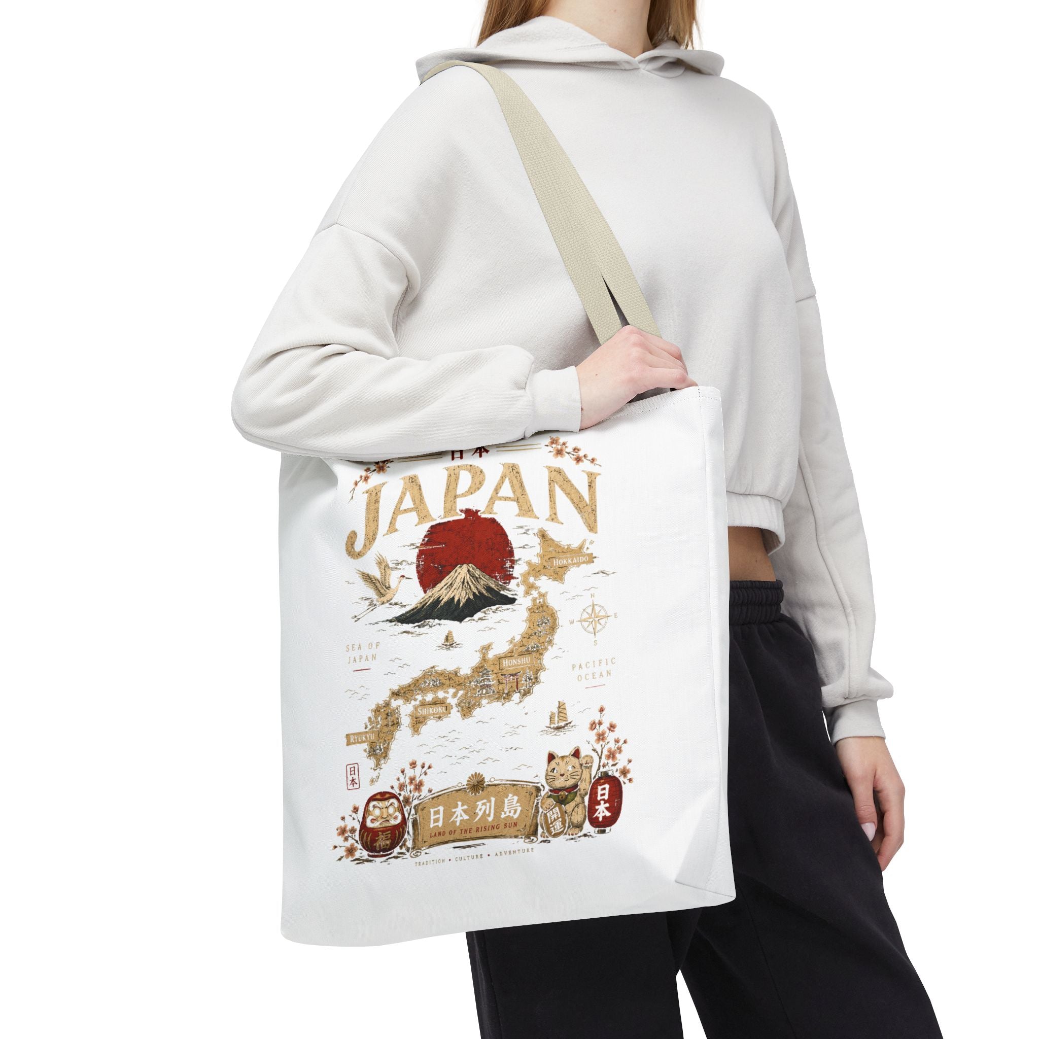 Japan Map Tote Bag – Mount Fuji & Rising Sun Travel Tote
