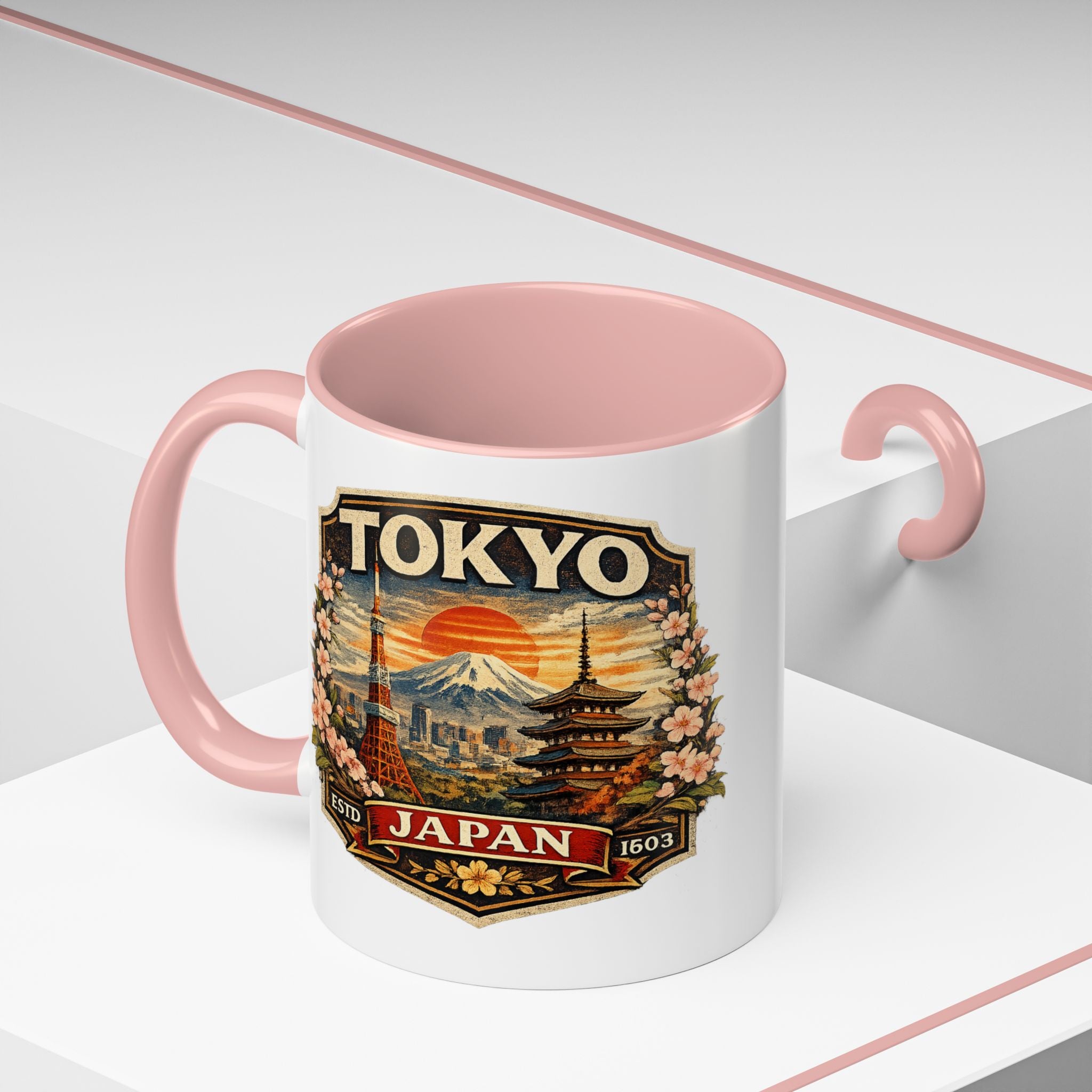 Tokyo Japan Accent Coffee Mug – Vintage Mount Fuji & Sakura Travel Souvenir (11/15oz)