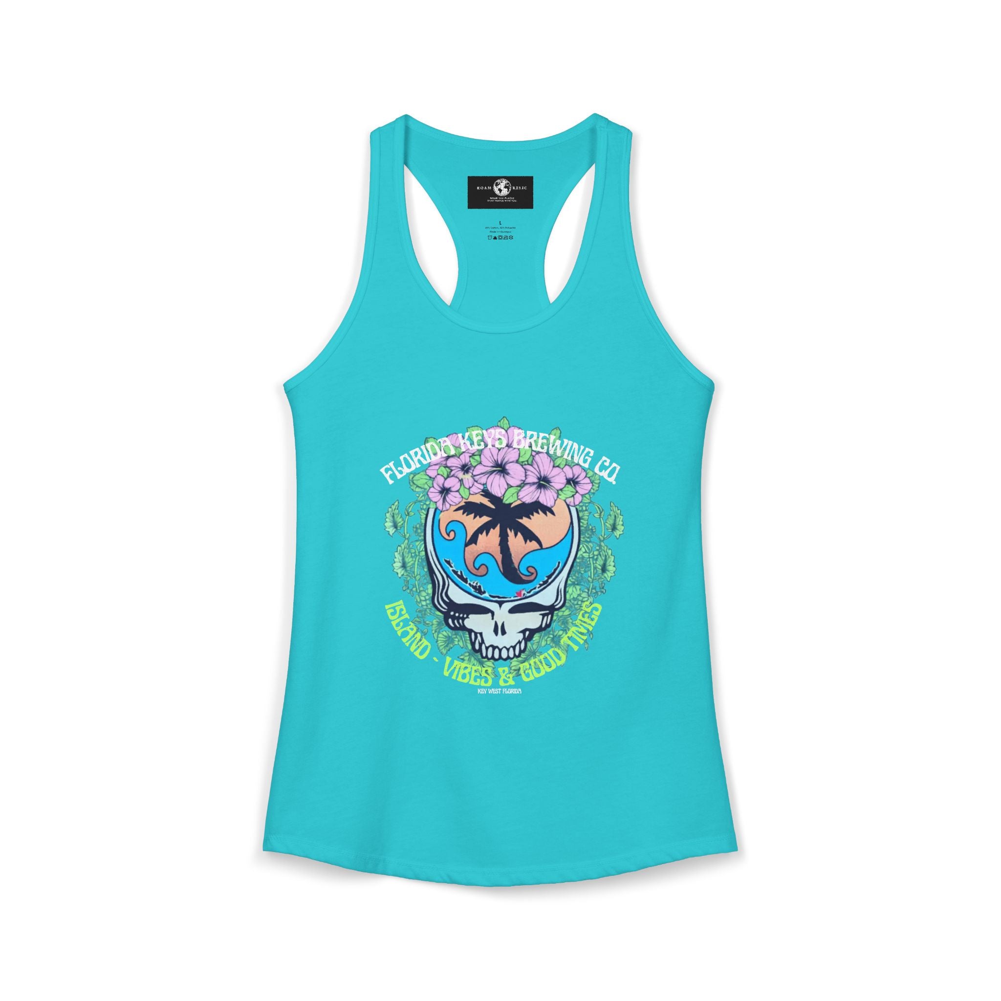 Island Vibes & Good Times Racerback Tank — Tropical Skull Graphic