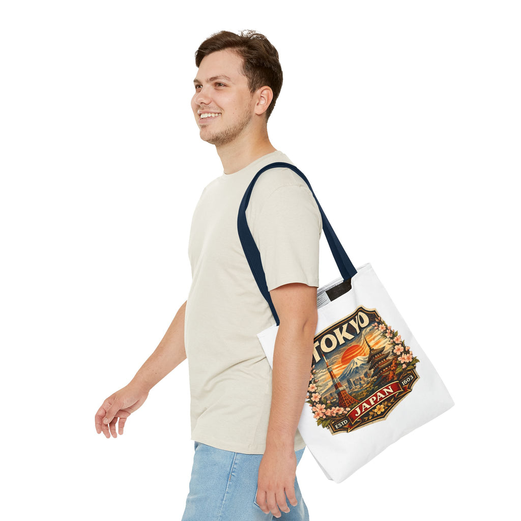 Tokyo Japan Scenic Tote Bag – Vintage Mount Fuji & Cherry Blossom Travel Tote