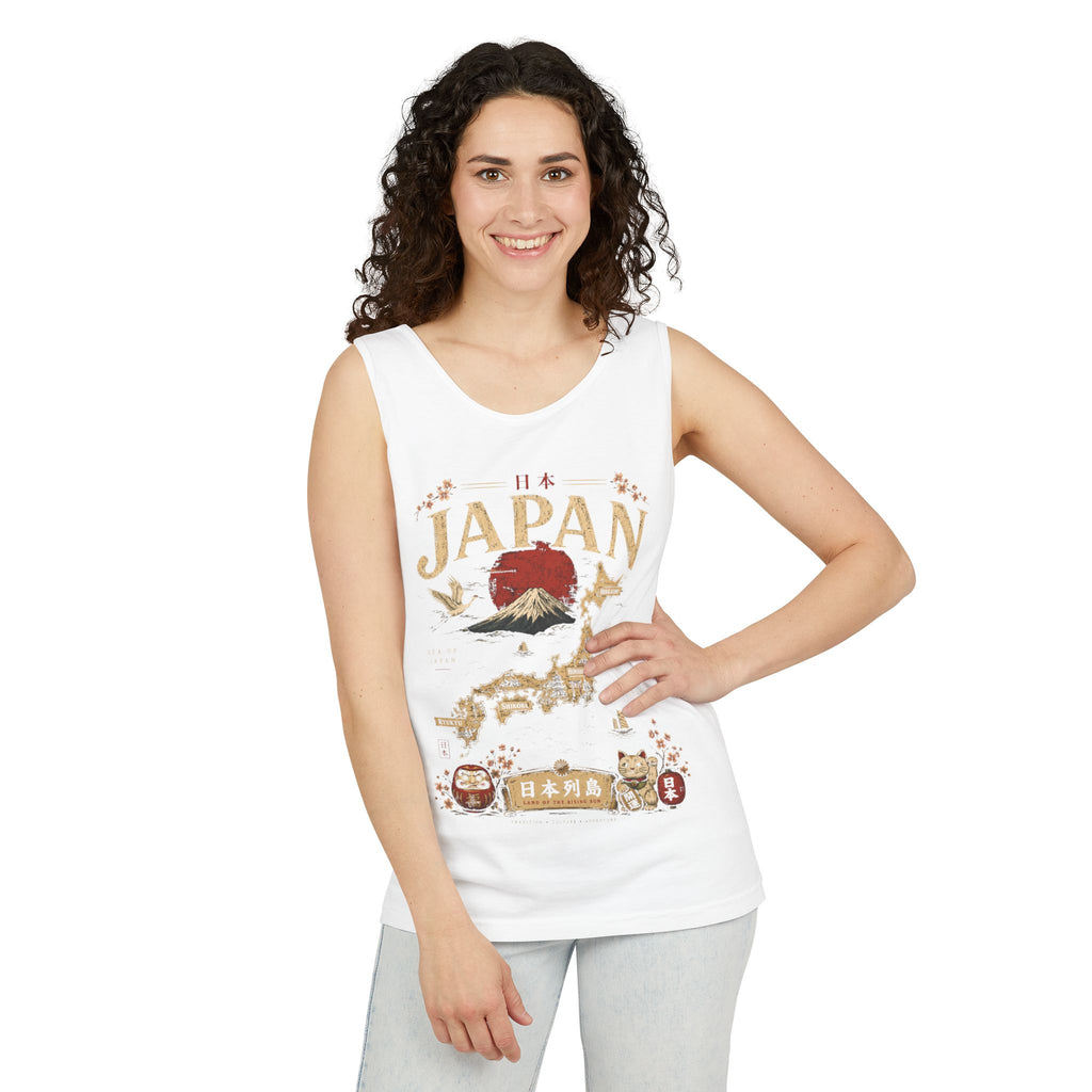 Japan Vintage Travel Tank Top — Mount Fuji & Lucky Cat Graphic