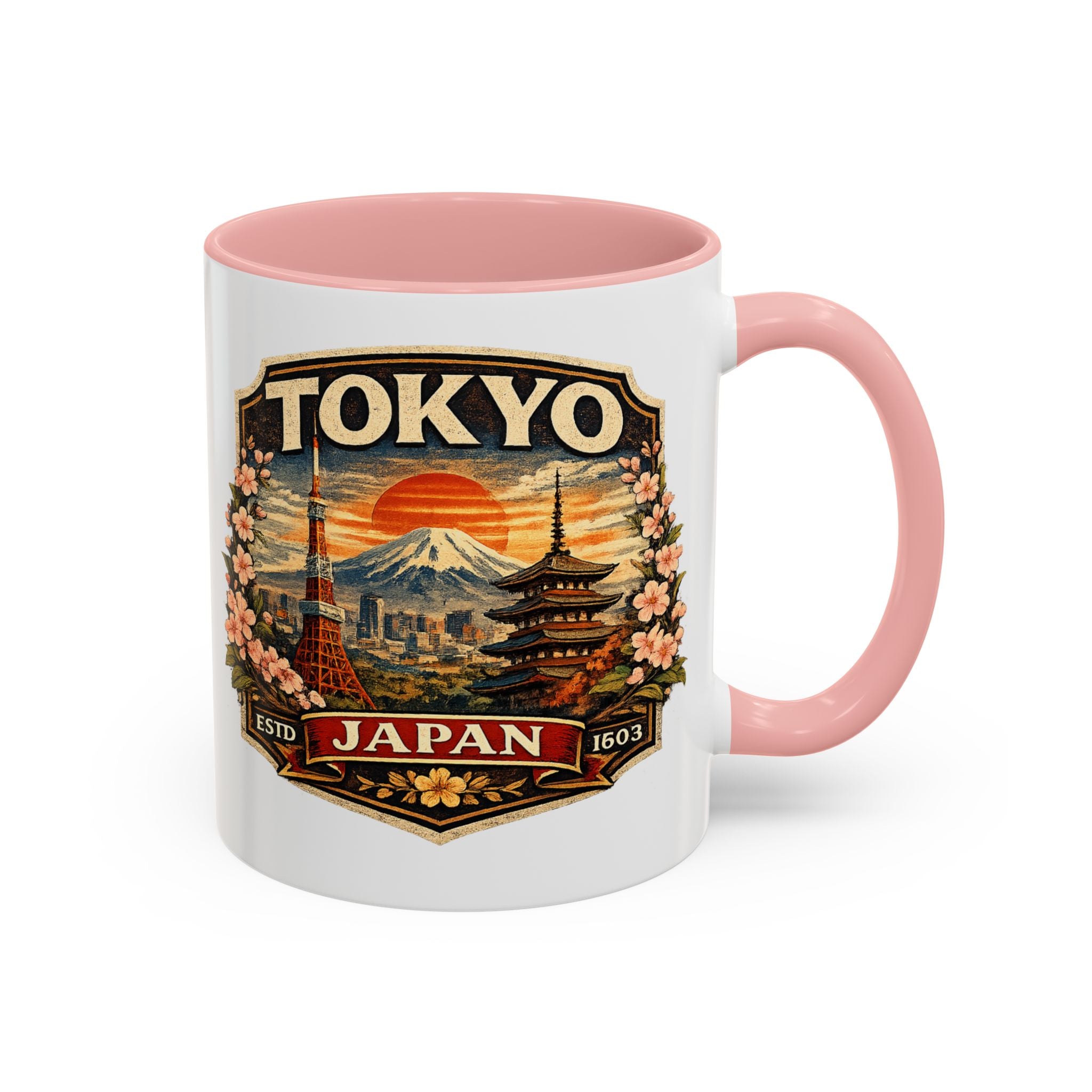 Tokyo Japan Accent Coffee Mug – Vintage Mount Fuji & Sakura Travel Souvenir (11/15oz)