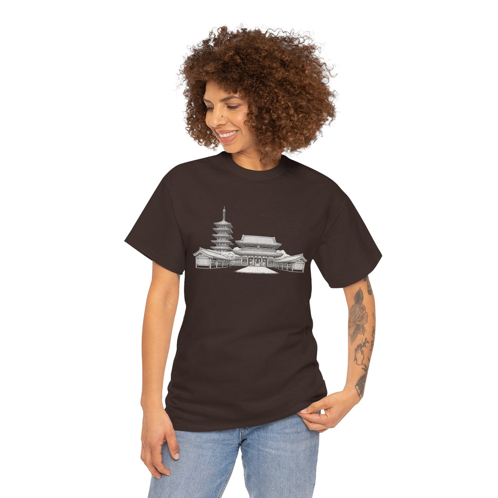 Senso‑ji Temple Outline Tee — Asakusa Japan Travel Graphic Shirt