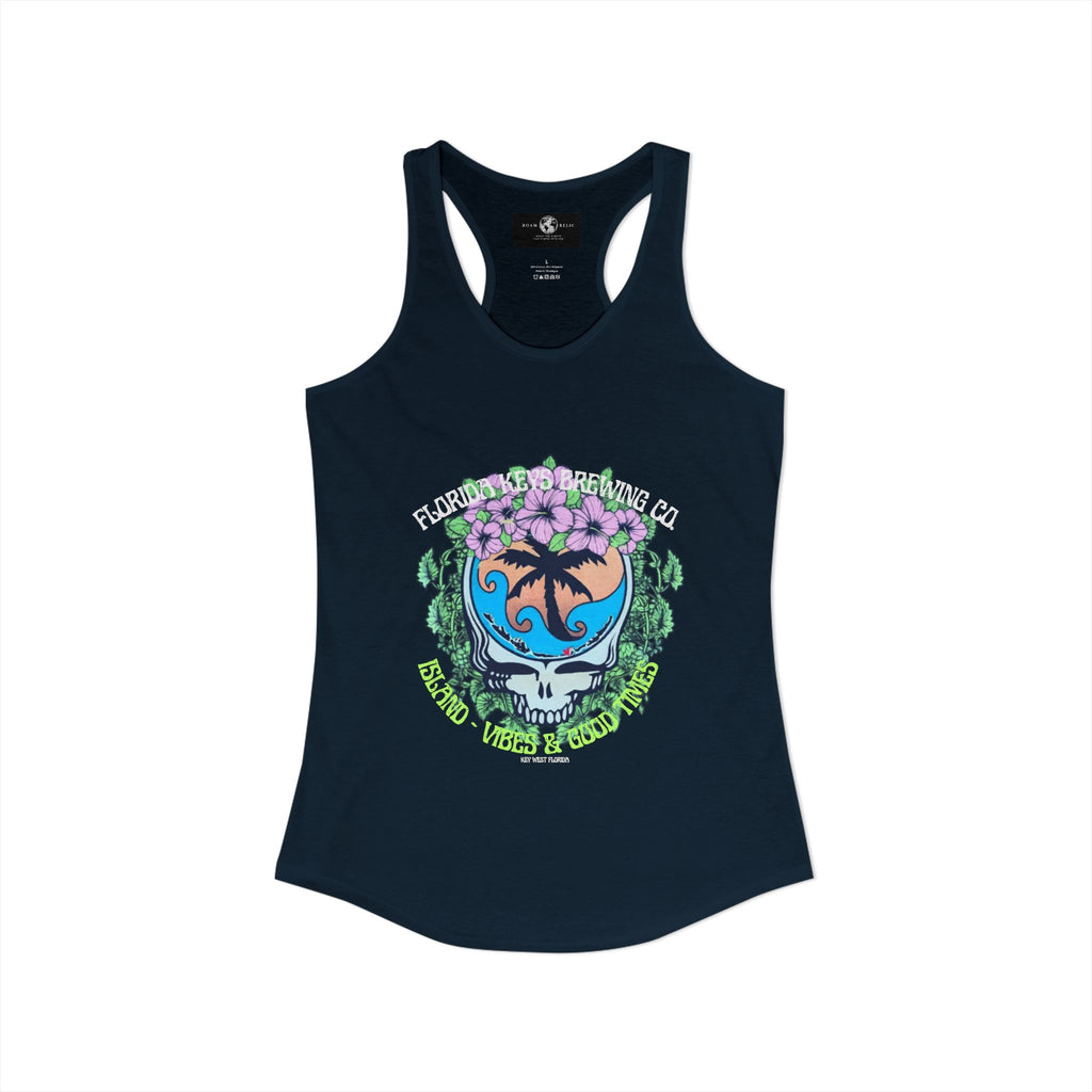 Island Vibes & Good Times Racerback Tank — Tropical Skull Graphic