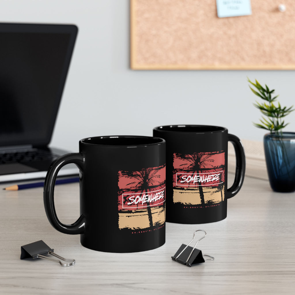 Somewhere Beach Coordinates Mug — Key West Palm Tree Coffee Cup (11oz/15oz)