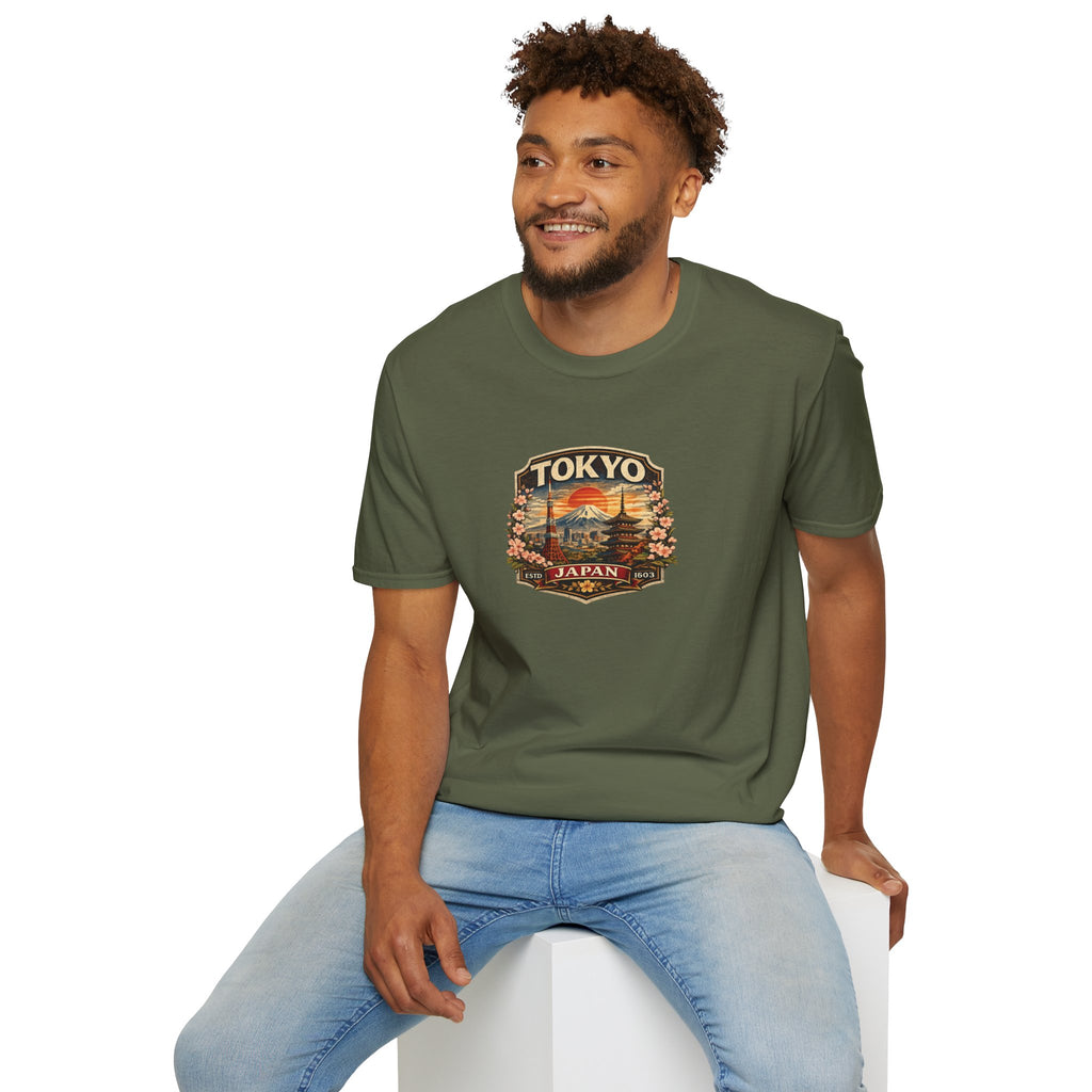 Tokyo Japan Vintage Badge T-Shirt — Mt. Fuji & Pagoda Travel Souvenir Tee