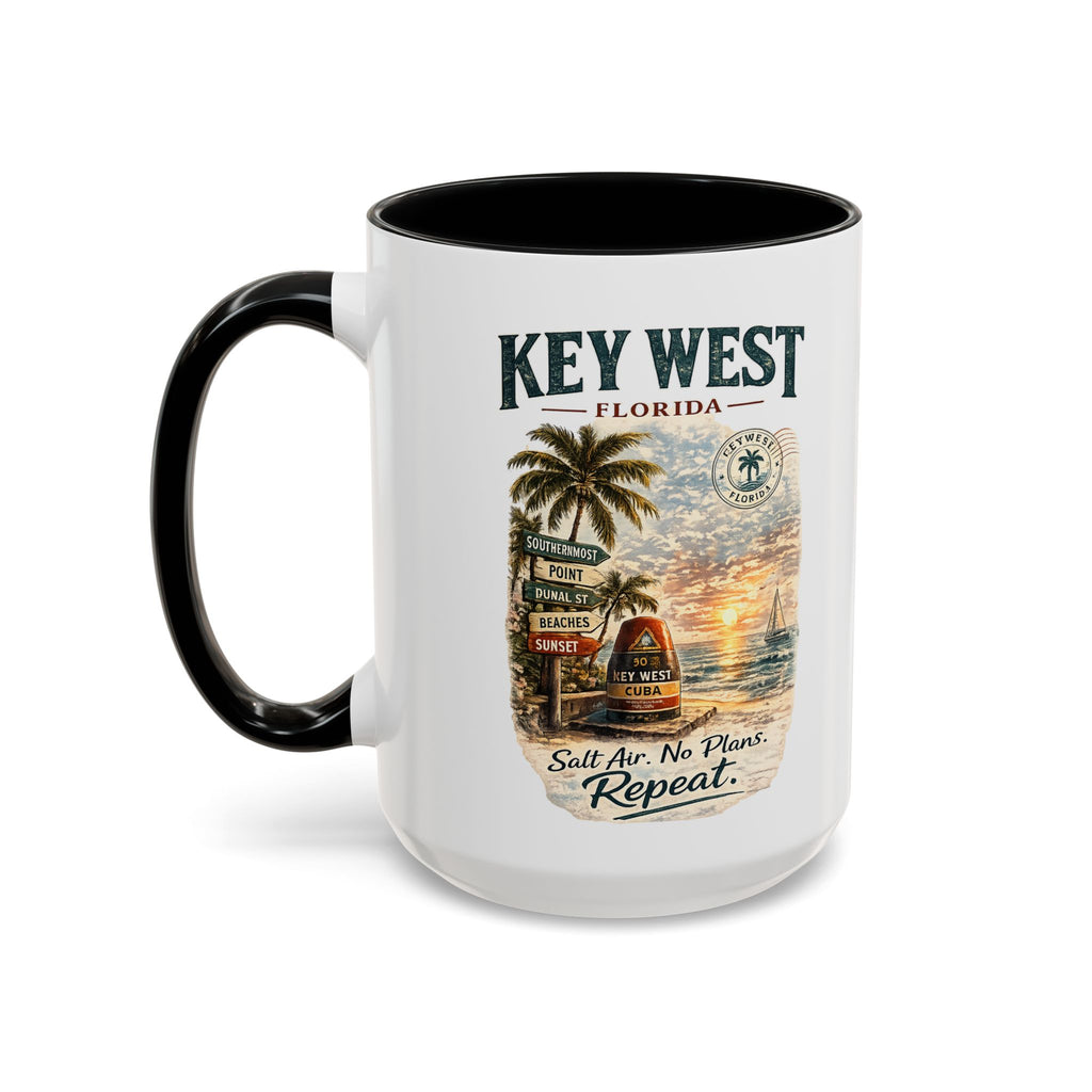 Key West Florida Coffee Mug - 'Salt Air. No Plans. Repeat.' Beach Souvenir Accent Mug (11/15oz)