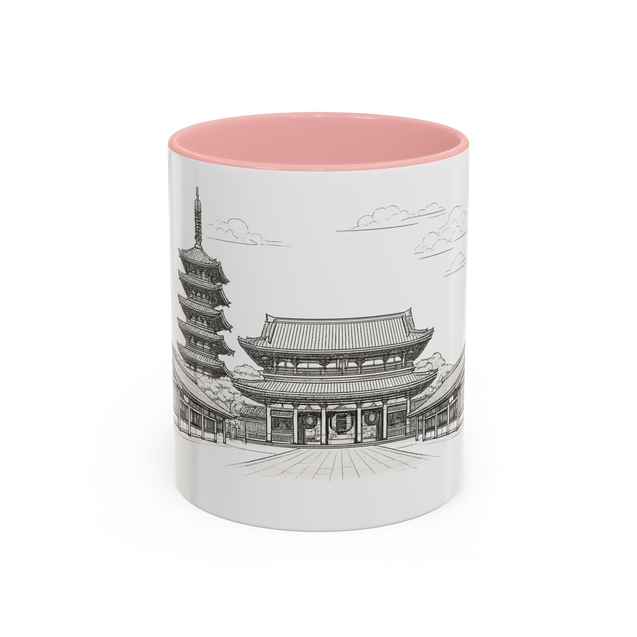 Senso-ji Temple Accent Coffee Mug — Asakusa Japan Minimal Outline Design (11/15oz)