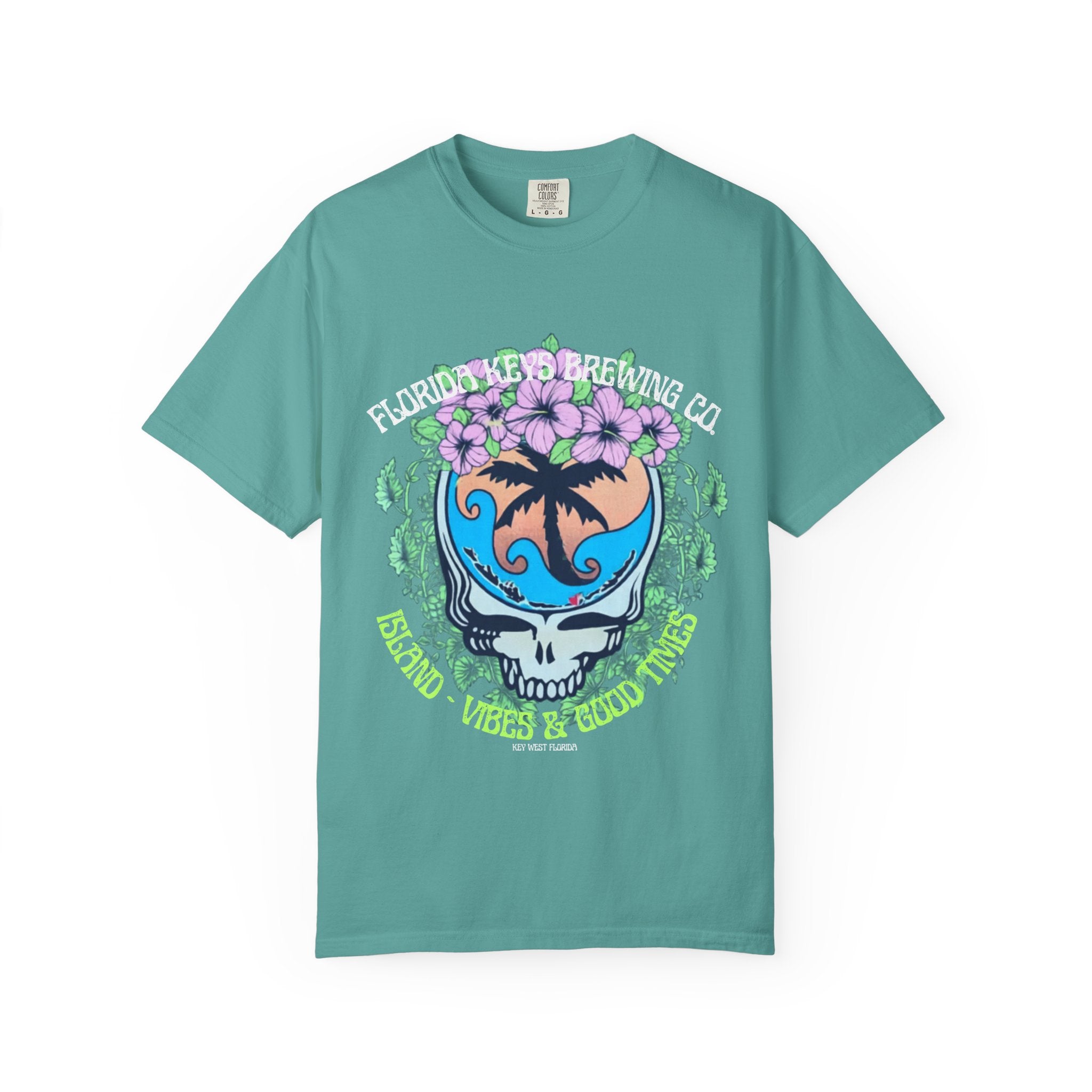 Island Vibes Skull T-Shirt — "Island Vibes & Good Times" Tropical Graphic Tee - Key West