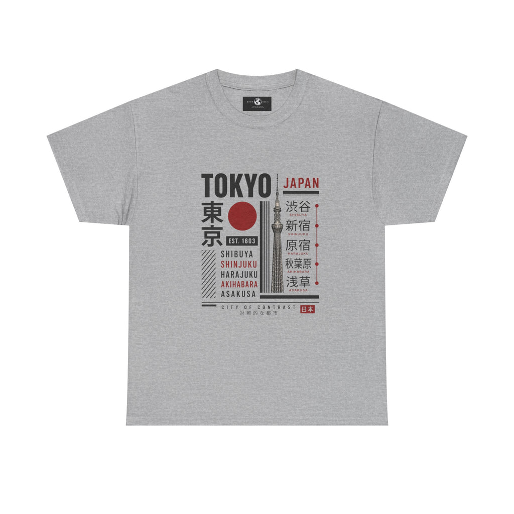 Tokyo Japan Graphic T-Shirt – Kanji City Names & Red Sun Travel Tee