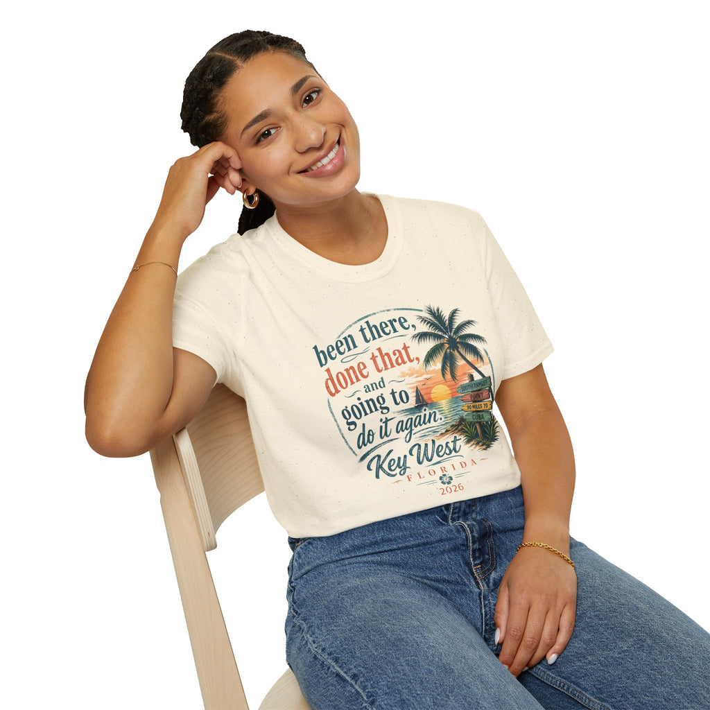 Key West Florida Vintage Sunset T-Shirt — "Been there, done that, and going to do it again" Travel Tee - Personalize with Custom Text