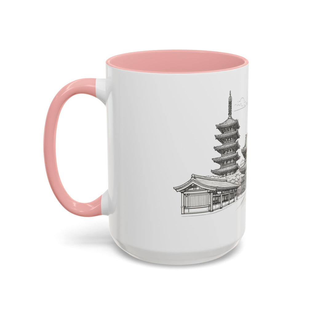 Senso-ji Temple Accent Coffee Mug — Asakusa Japan Minimal Outline Design (11/15oz)