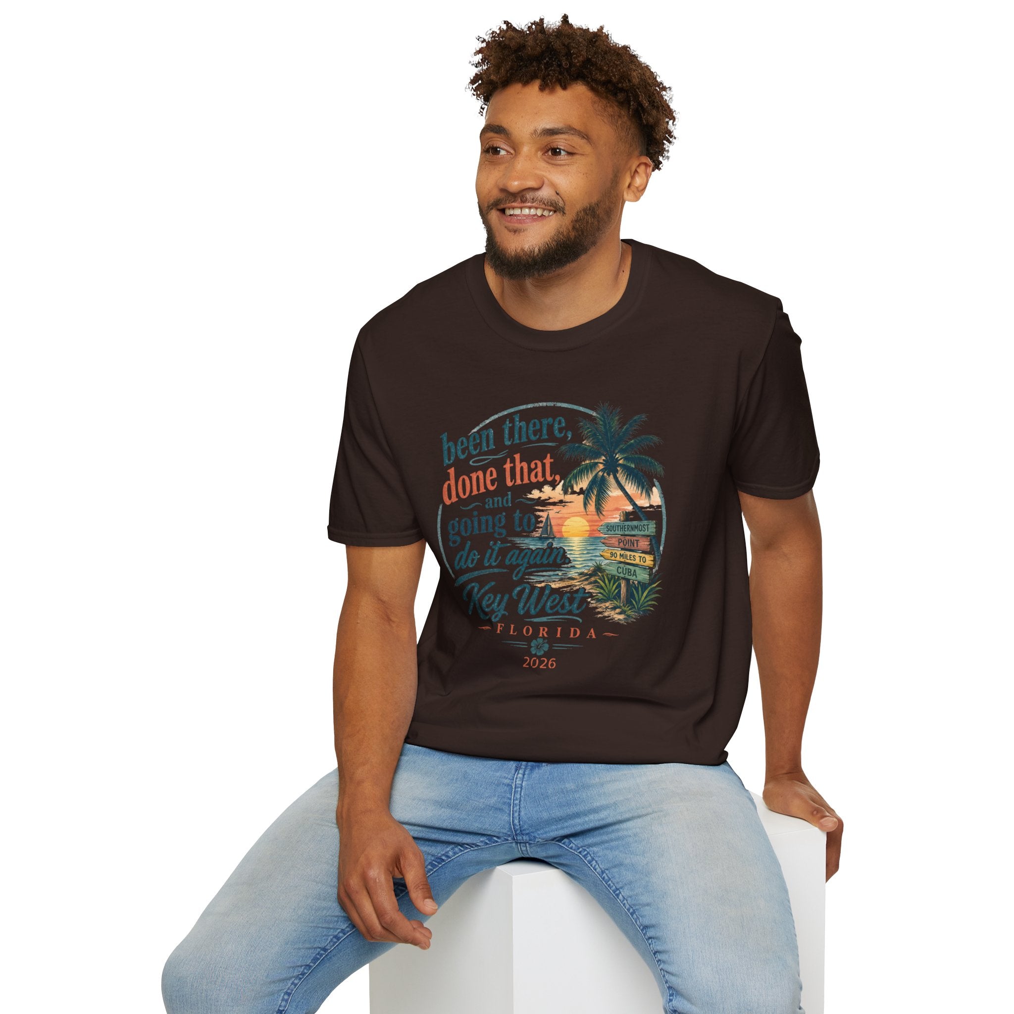 Key West Florida Vintage Sunset T-Shirt — "Been there, done that, and going to do it again" Travel Tee - Personalize with Custom Text