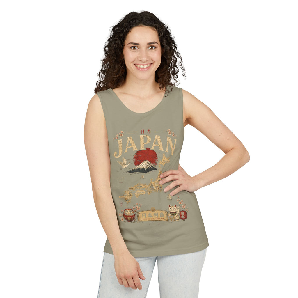 Japan Vintage Travel Tank Top — Mount Fuji & Lucky Cat Graphic