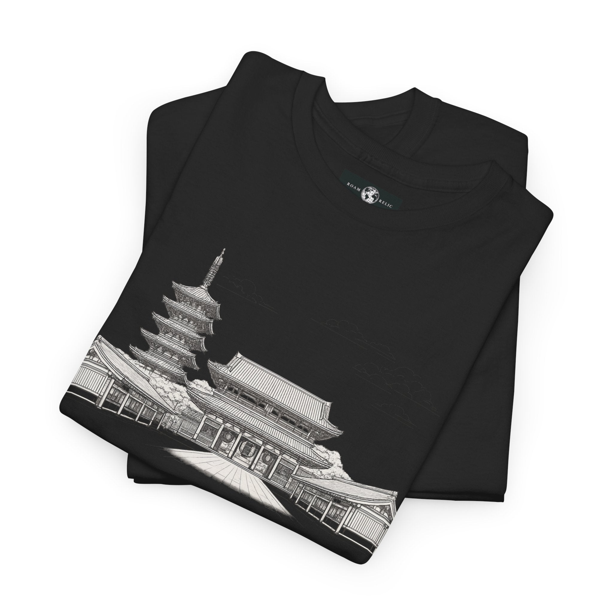 Senso‑ji Temple Outline Tee — Asakusa Japan Travel Graphic Shirt