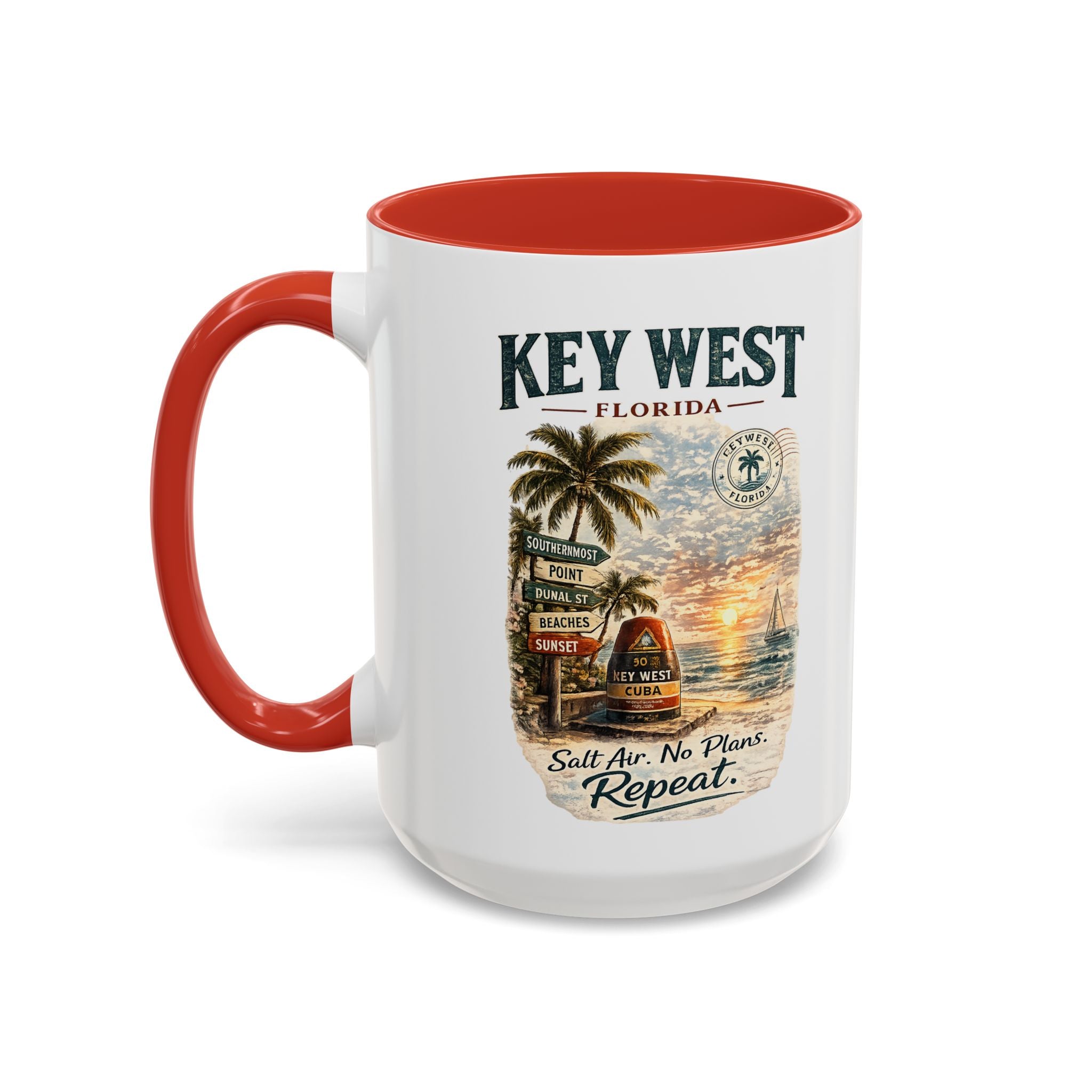 Key West Florida Coffee Mug - 'Salt Air. No Plans. Repeat.' Beach Souvenir Accent Mug (11/15oz)