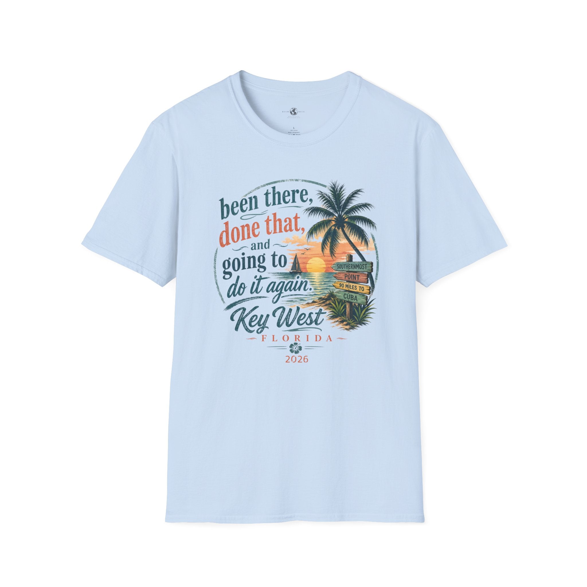 Key West Florida Vintage Sunset T-Shirt — "Been there, done that, and going to do it again" Travel Tee - Personalize with Custom Text