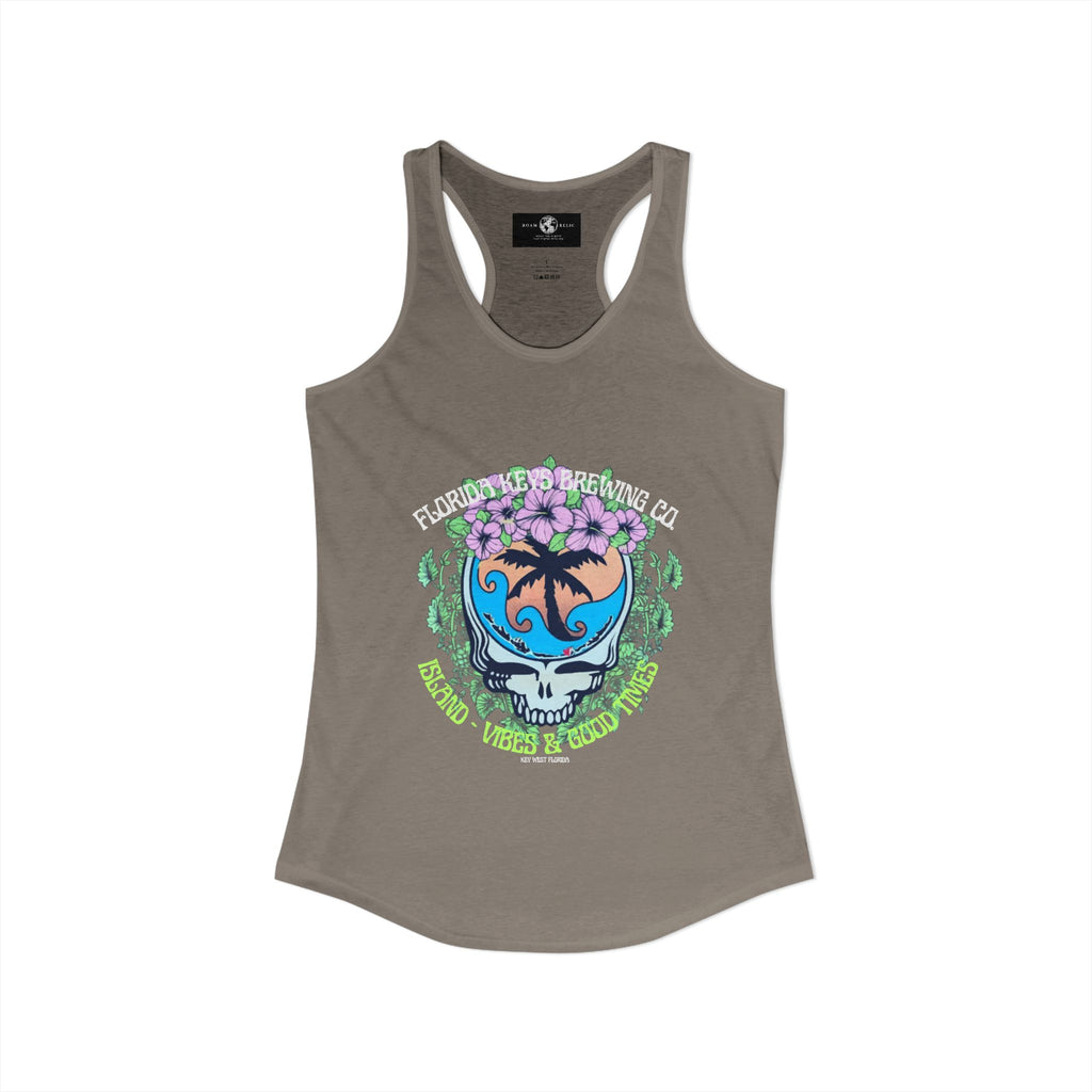 Island Vibes & Good Times Racerback Tank — Tropical Skull Graphic