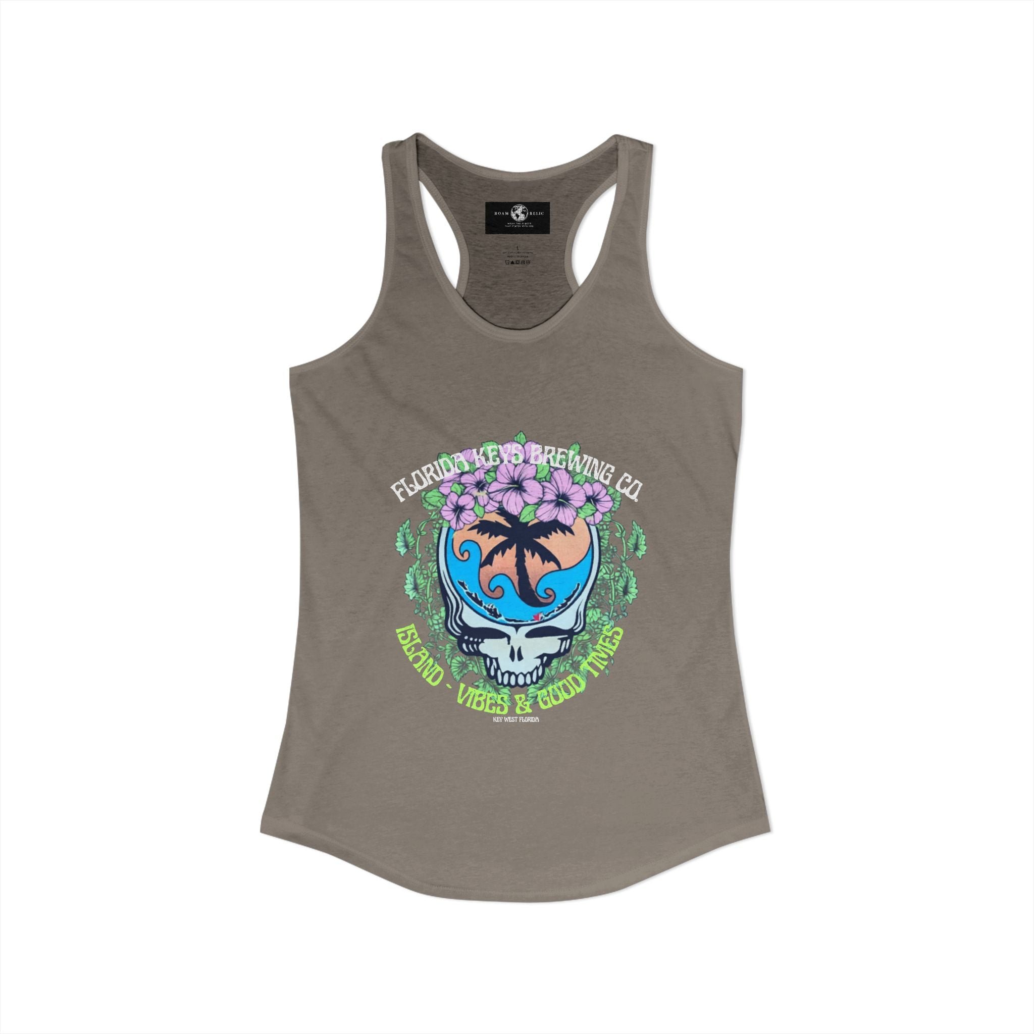 Island Vibes & Good Times Racerback Tank — Tropical Skull Graphic
