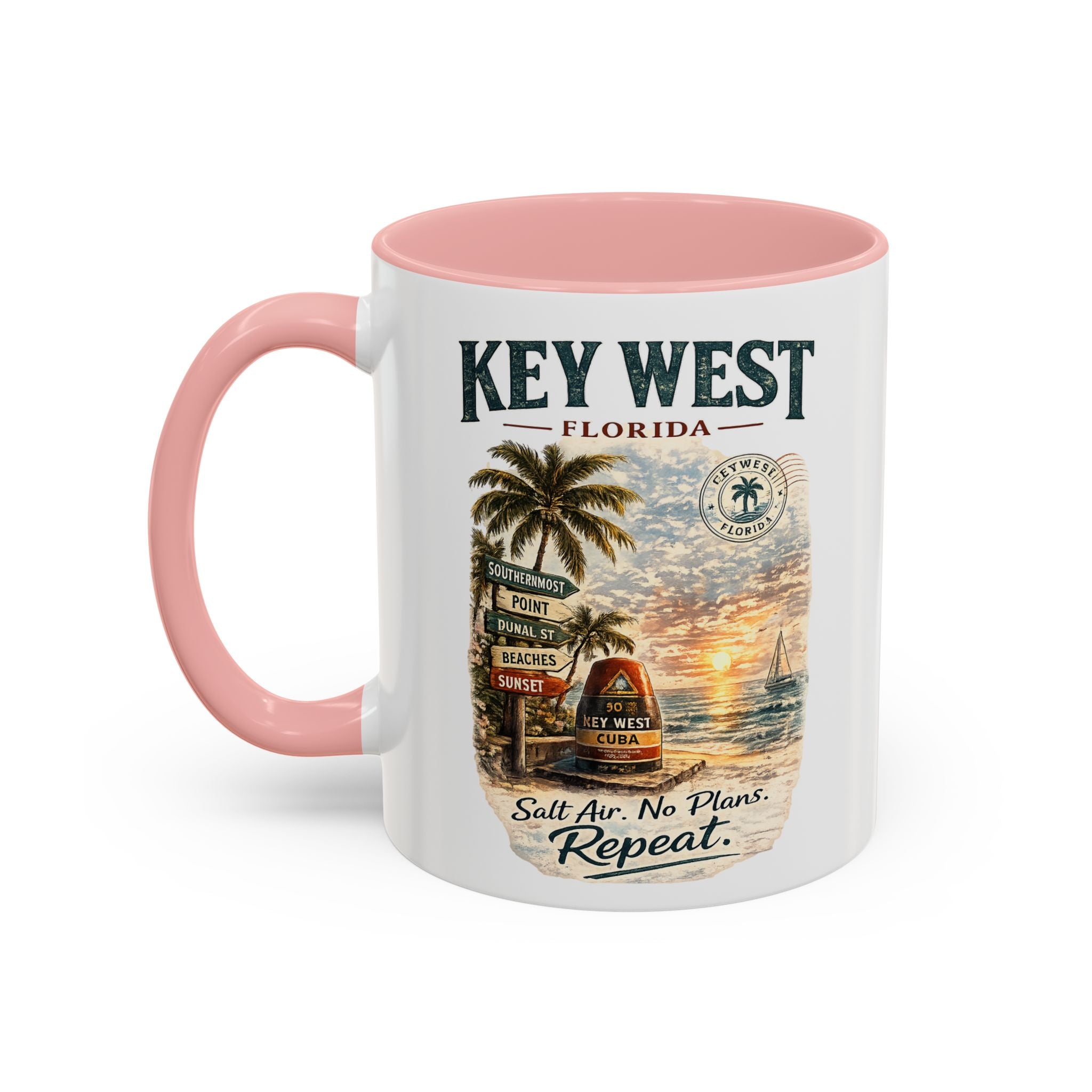 Key West Florida Coffee Mug - 'Salt Air. No Plans. Repeat.' Beach Souvenir Accent Mug (11/15oz)