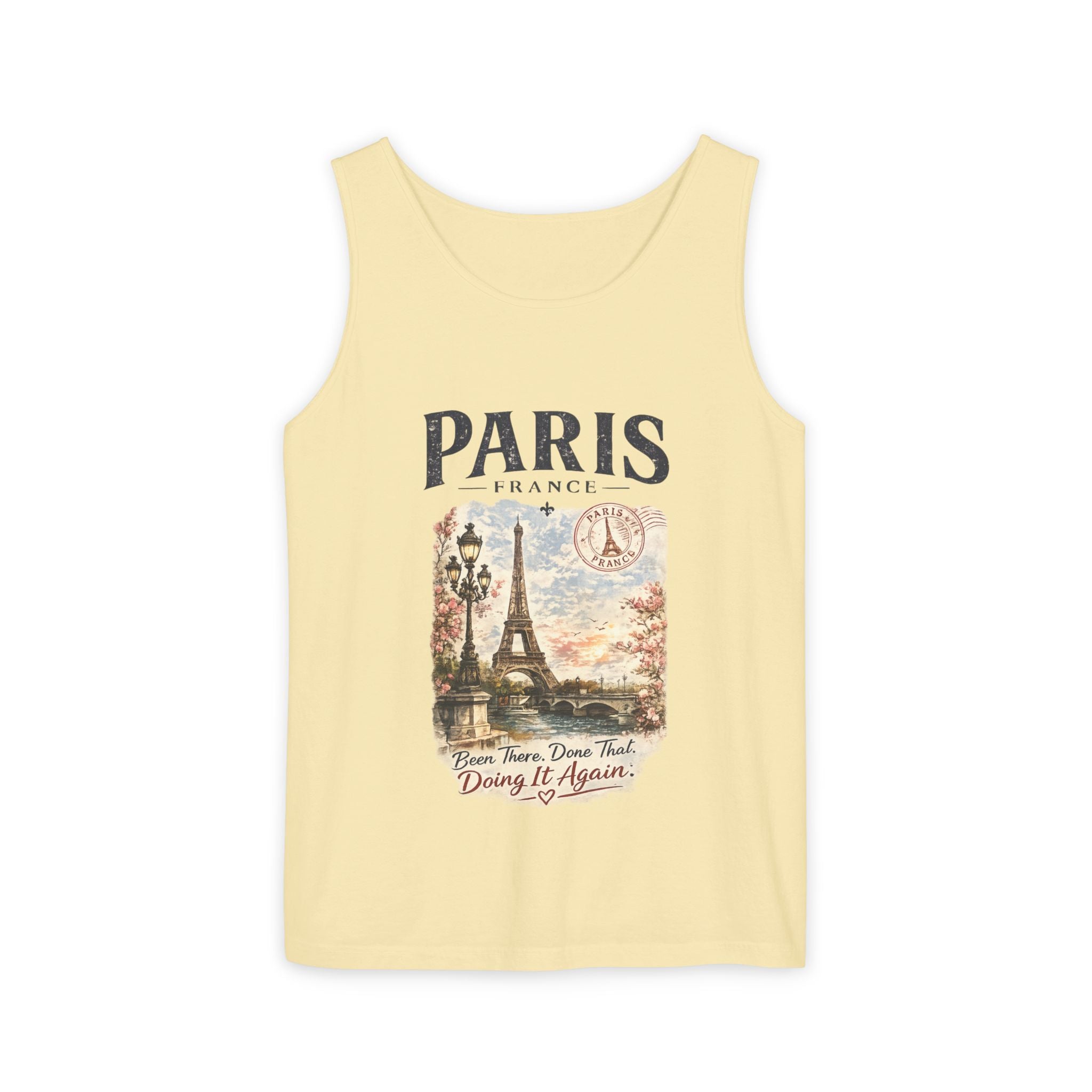 Paris Vintage Postcard Tank Top — Eiffel Tower Graphic Travel Tee