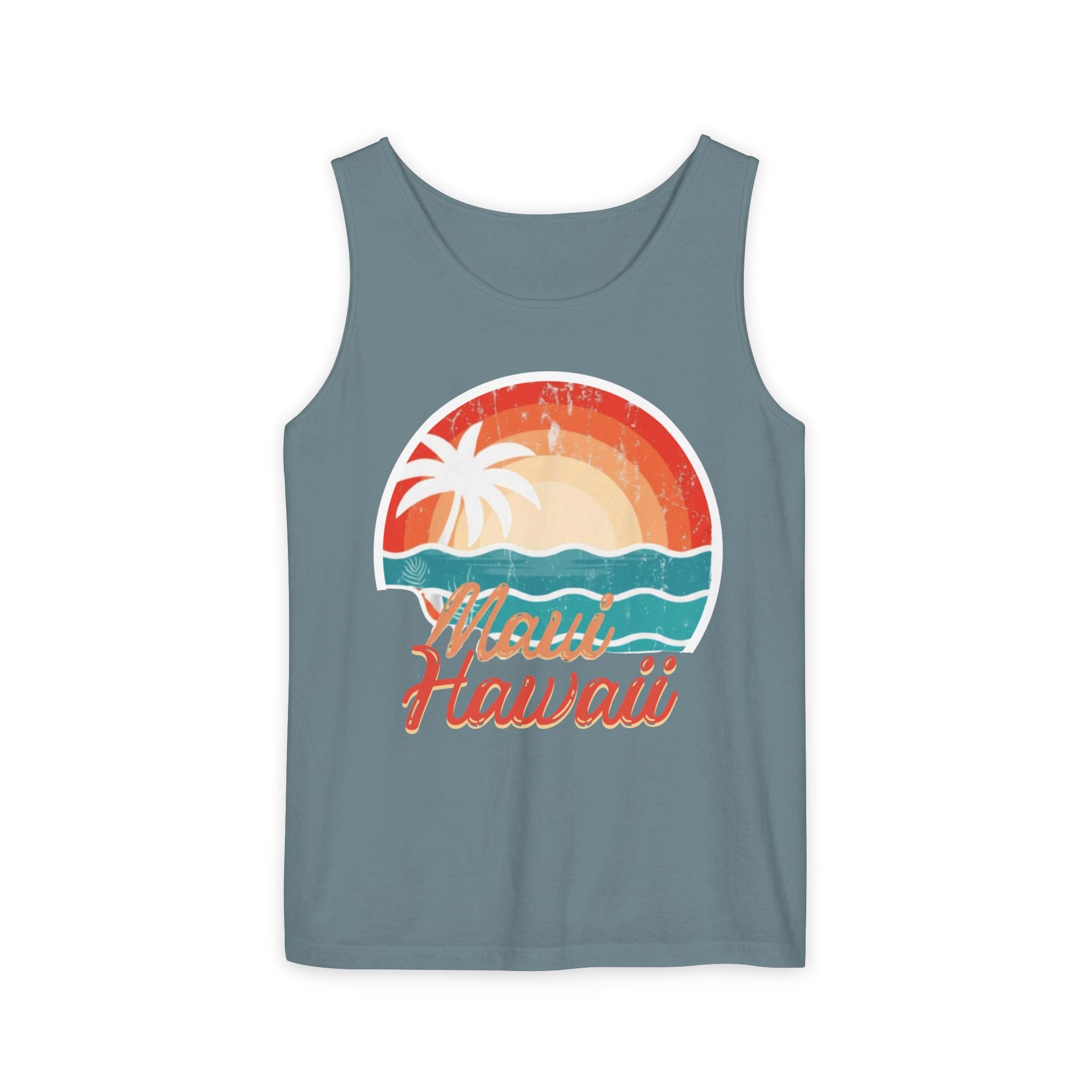 Maui Hawaii Retro Sunset Tank Top — Vintage Palm Beach Vacation Tee