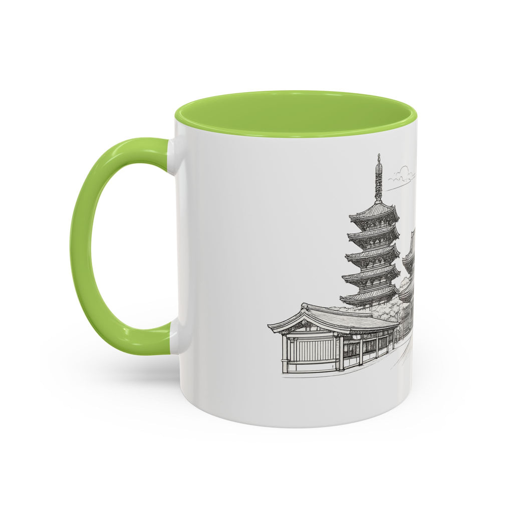 Senso-ji Temple Accent Coffee Mug — Asakusa Japan Minimal Outline Design (11/15oz)