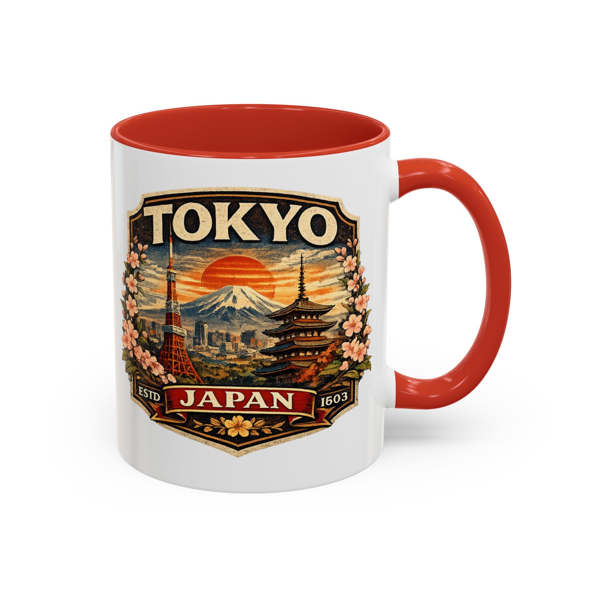 Tokyo Japan Accent Coffee Mug – Vintage Mount Fuji & Sakura Travel Souvenir (11/15oz)