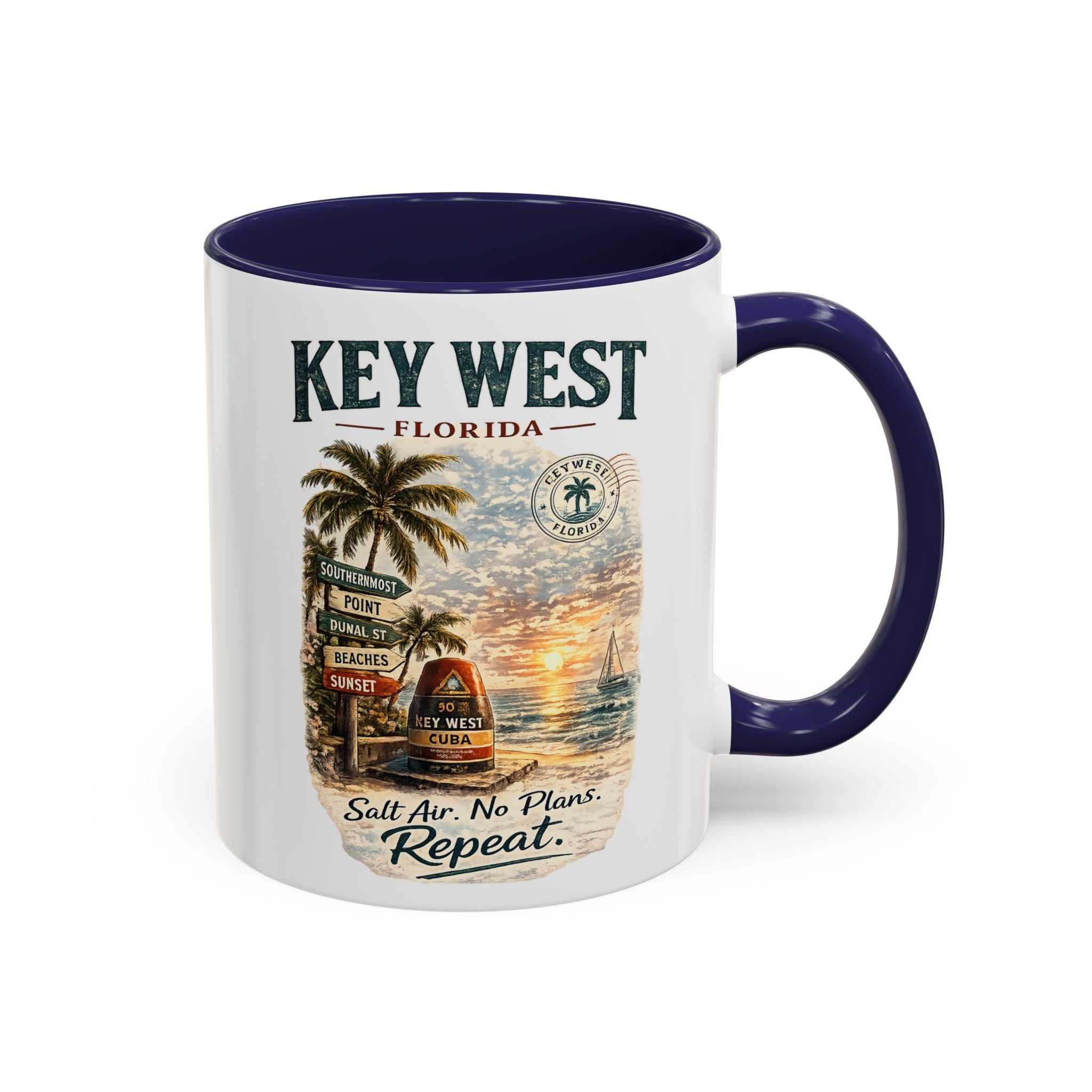 Key West Florida Coffee Mug - 'Salt Air. No Plans. Repeat.' Beach Souvenir Accent Mug (11/15oz)
