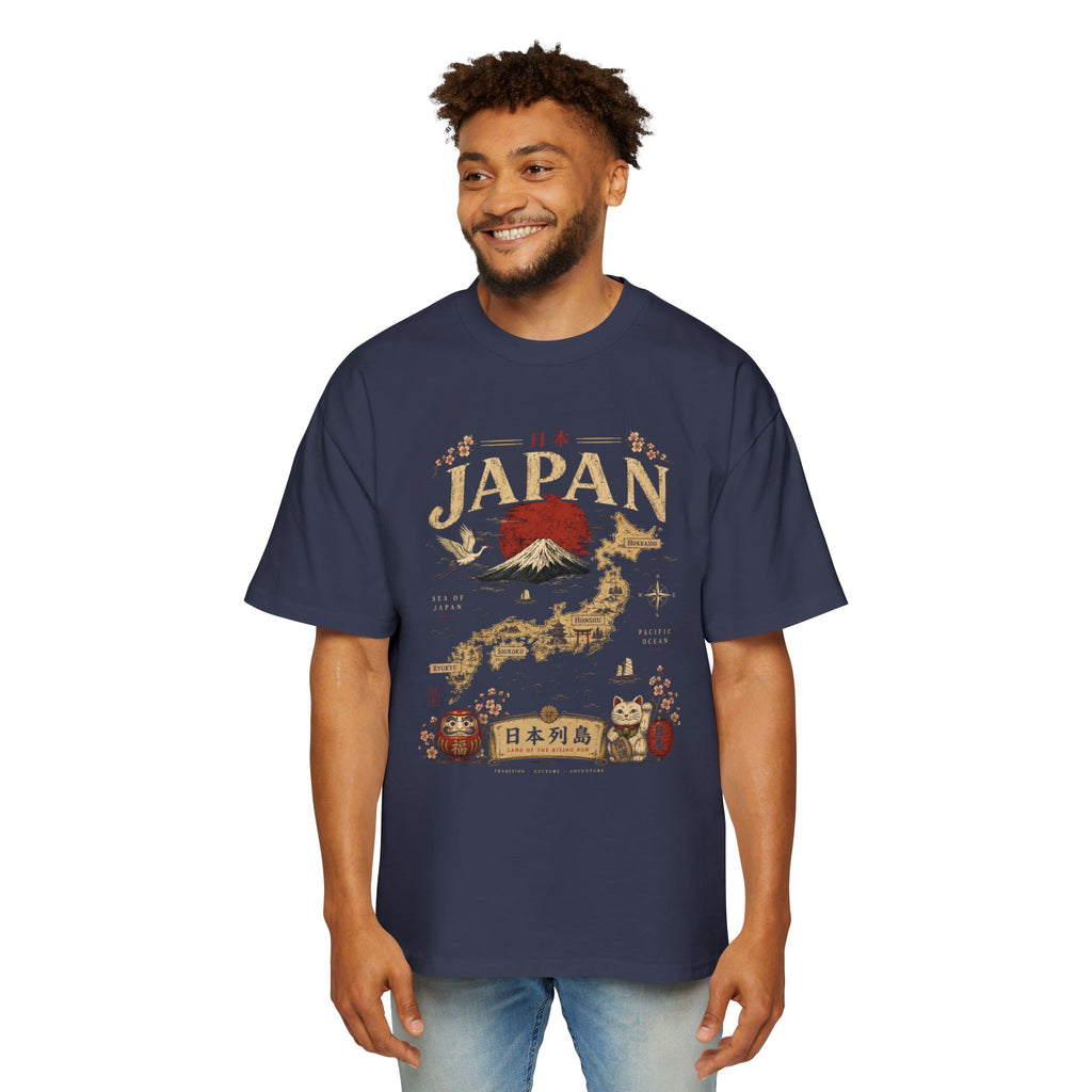 Japan Map Tee — Mount Fuji, Rising Sun & Lucky Cat Graphic T-Shirt