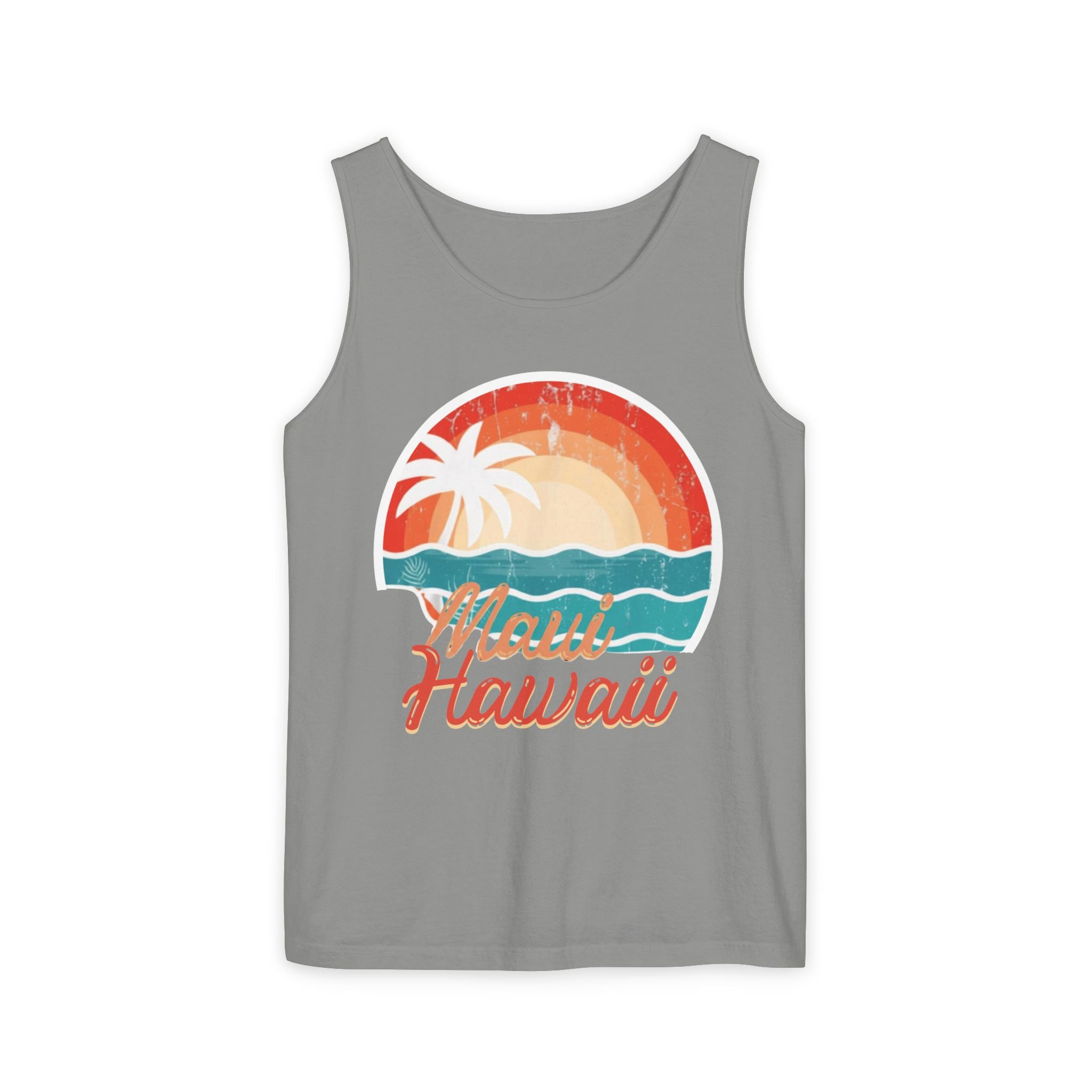 Maui Hawaii Retro Sunset Tank Top — Vintage Palm Beach Vacation Tee