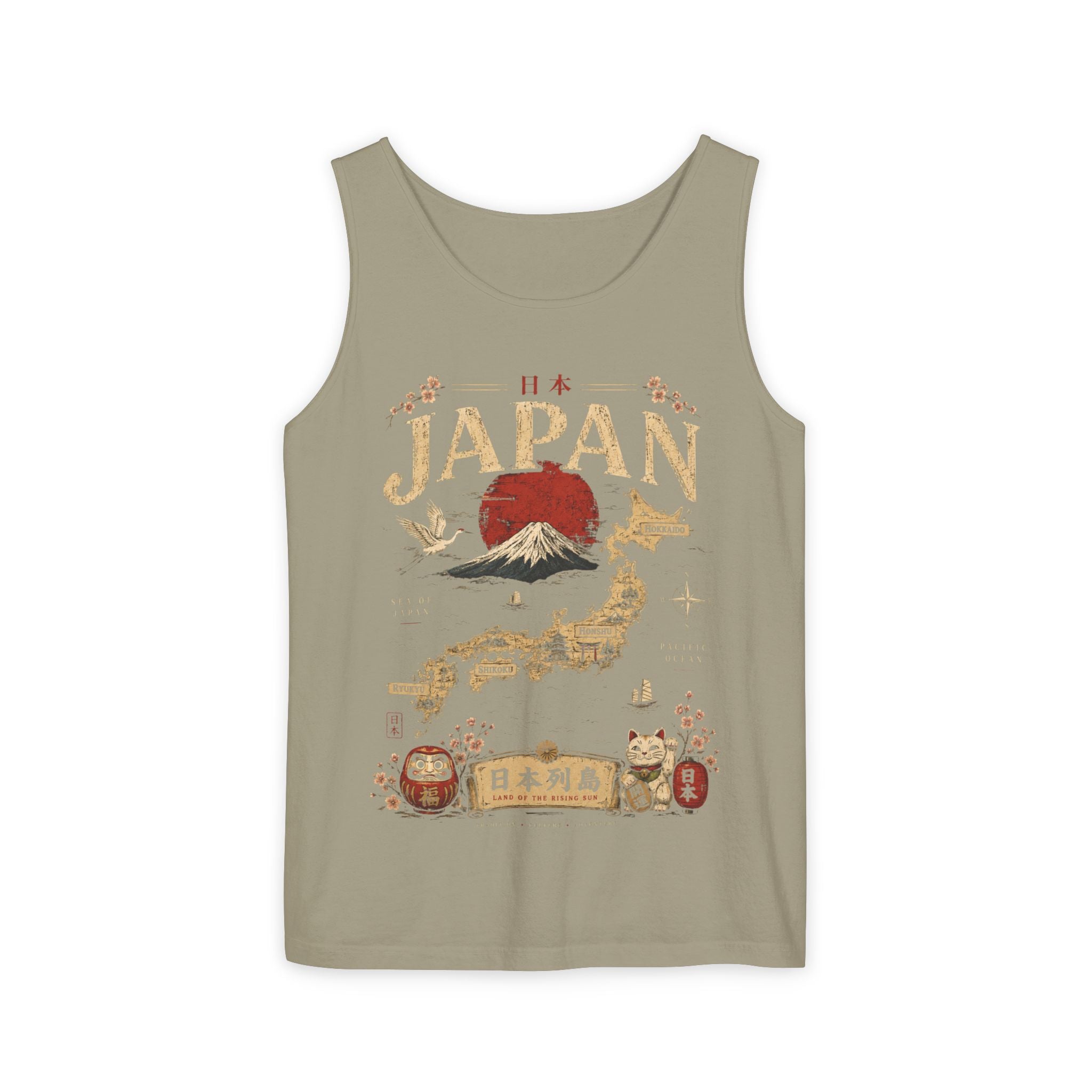 Japan Vintage Travel Tank Top — Mount Fuji & Lucky Cat Graphic