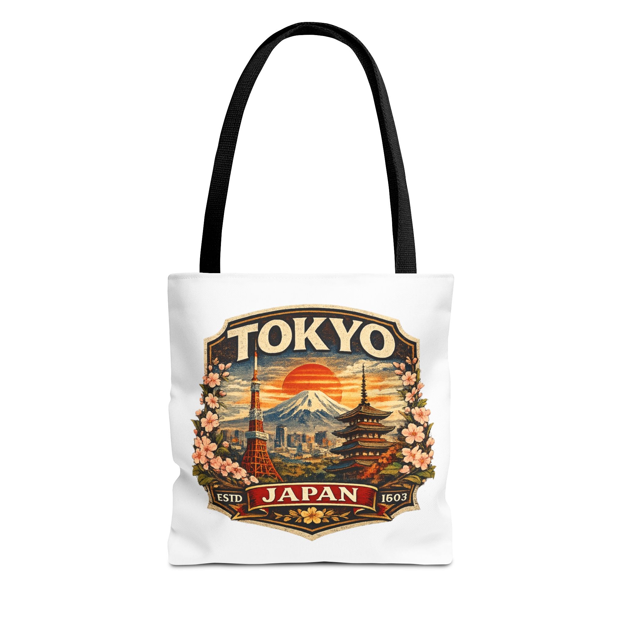 Tokyo Japan Scenic Tote Bag – Vintage Mount Fuji & Cherry Blossom Travel Tote