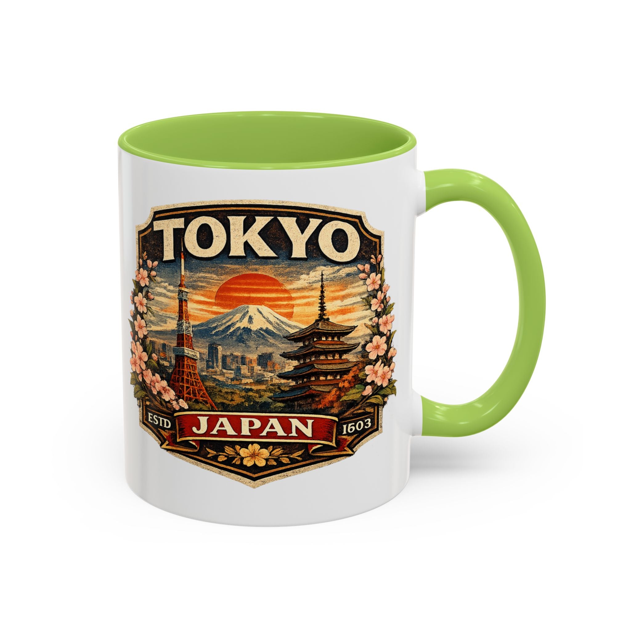 Tokyo Japan Accent Coffee Mug – Vintage Mount Fuji & Sakura Travel Souvenir (11/15oz)