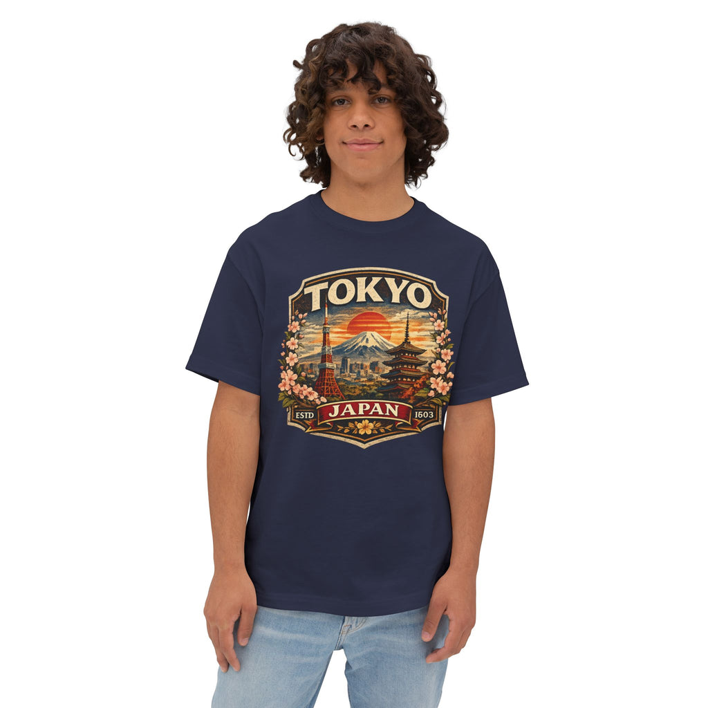 Tokyo Japan Vintage Badge Tee — Retro Mount Fuji & Sakura Graphic T-Shirt