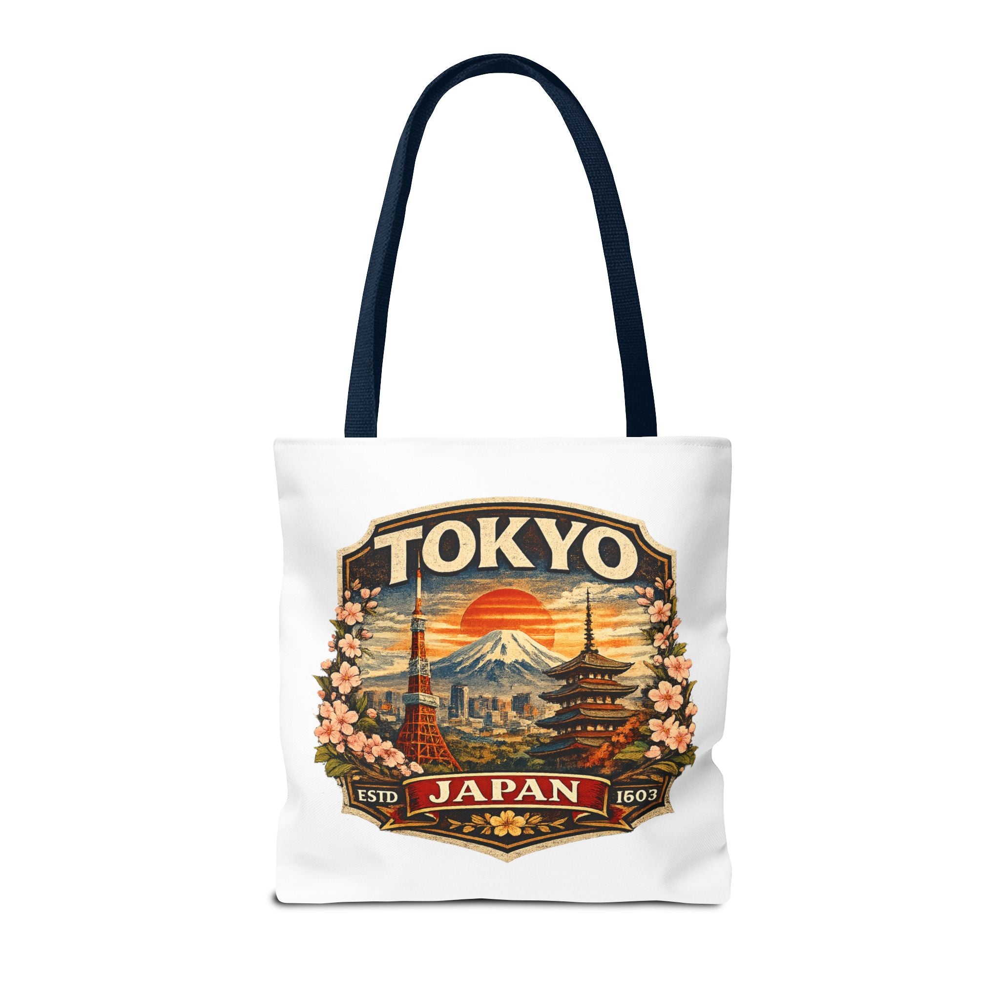 Tokyo Japan Scenic Tote Bag – Vintage Mount Fuji & Cherry Blossom Travel Tote