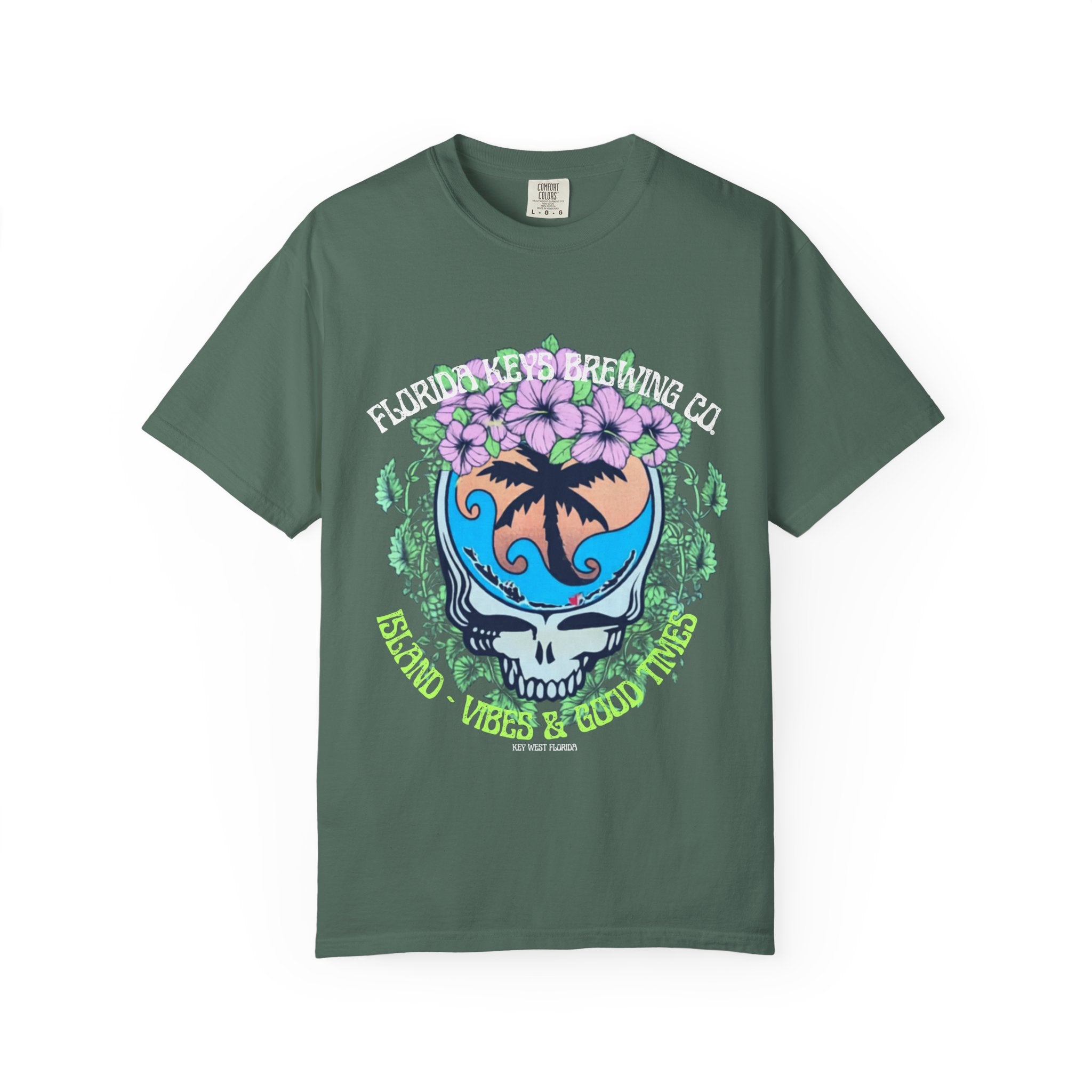 Island Vibes Skull T-Shirt — "Island Vibes & Good Times" Tropical Graphic Tee - Key West