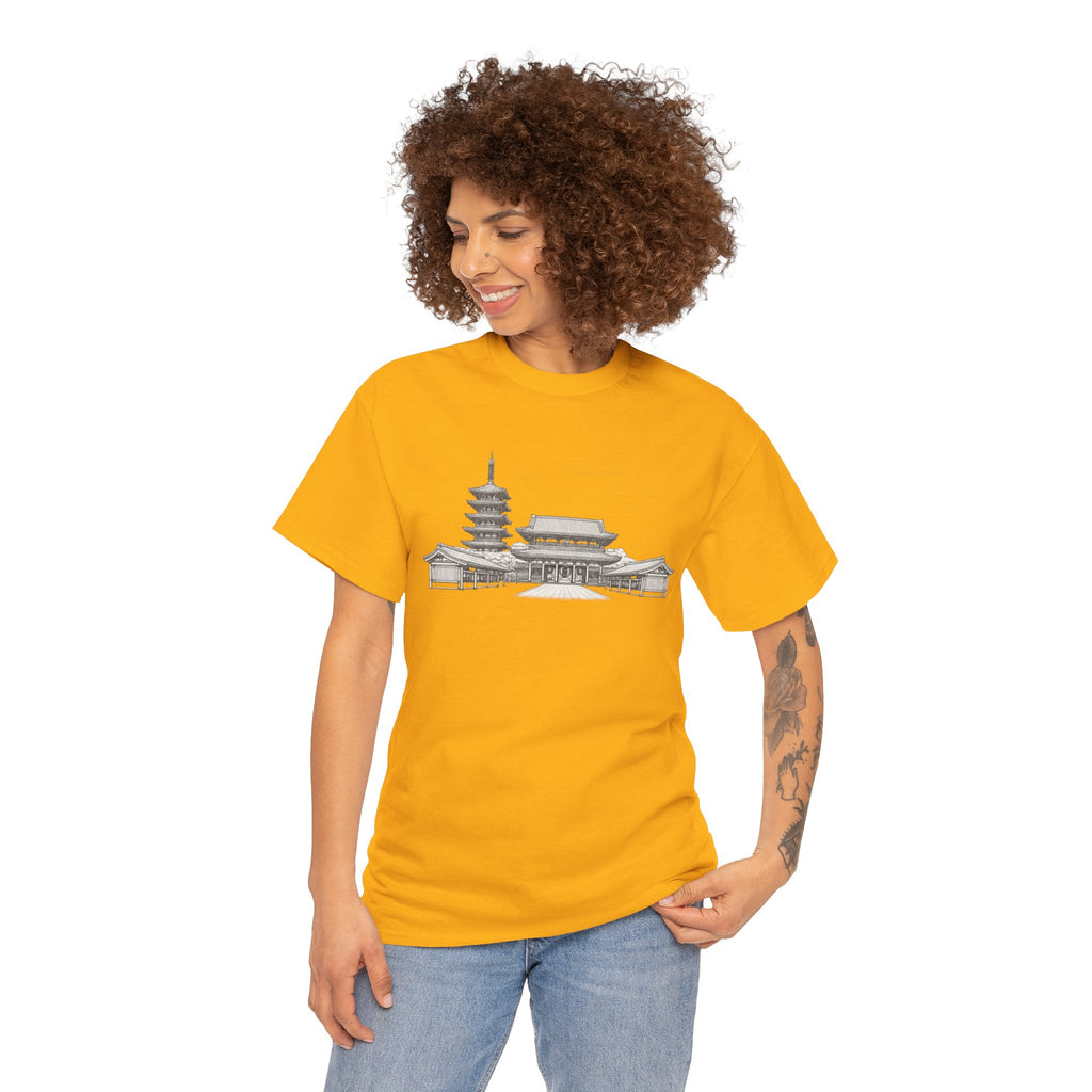 Senso‑ji Temple Outline Tee — Asakusa Japan Travel Graphic Shirt