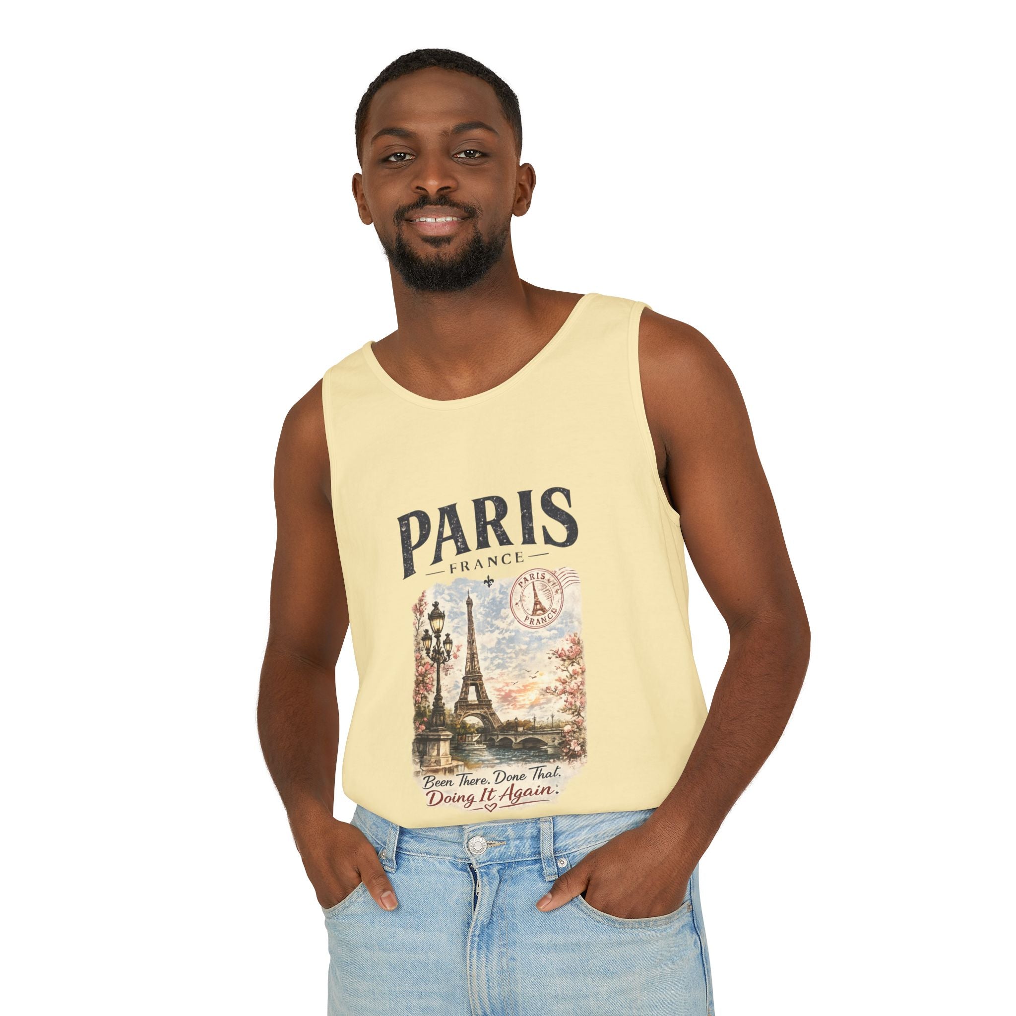 Paris Vintage Postcard Tank Top — Eiffel Tower Graphic Travel Tee
