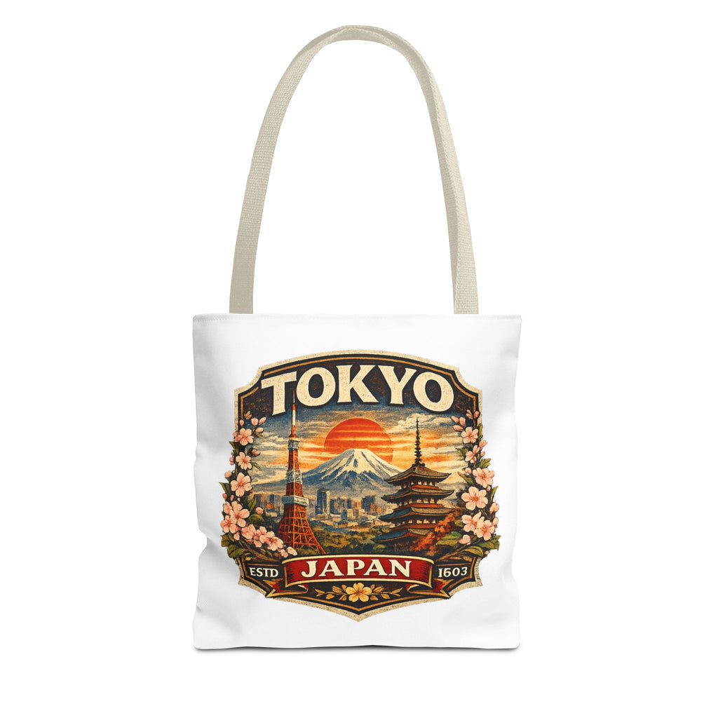Tokyo Japan Scenic Tote Bag – Vintage Mount Fuji & Cherry Blossom Travel Tote