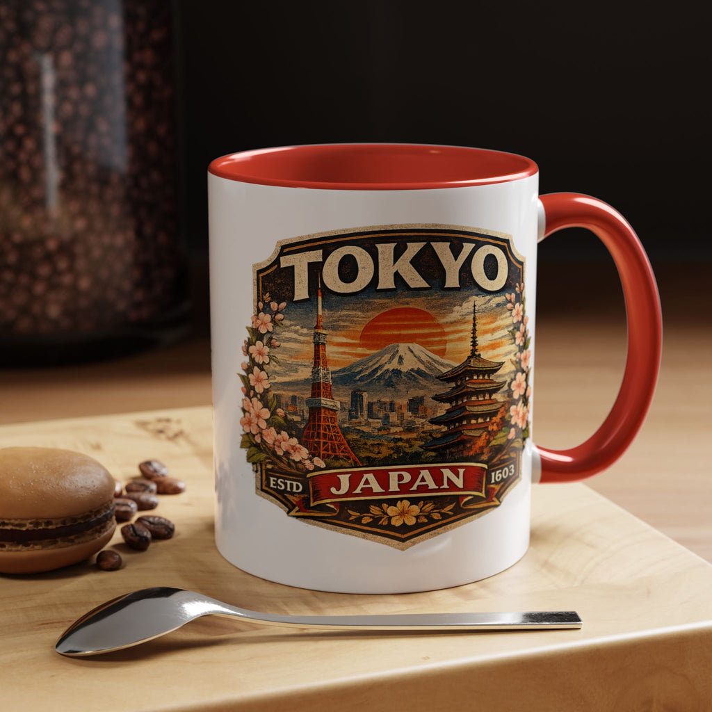 Tokyo Japan Accent Coffee Mug – Vintage Mount Fuji & Sakura Travel Souvenir (11/15oz)