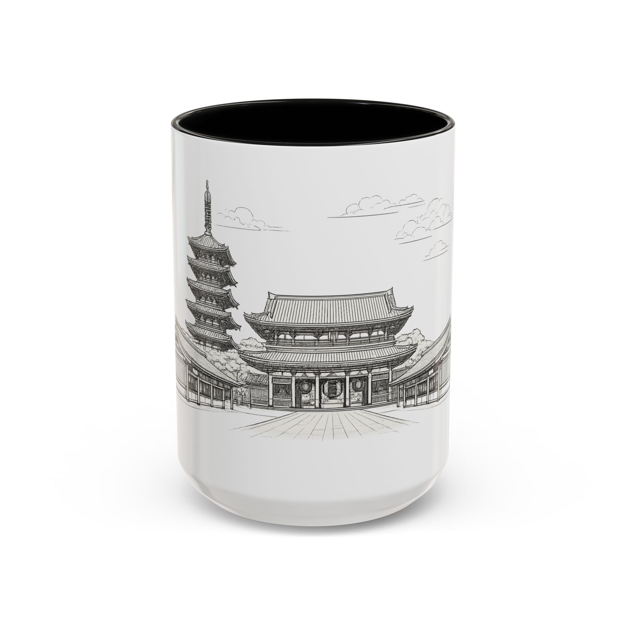 Senso-ji Temple Accent Coffee Mug — Asakusa Japan Minimal Outline Design (11/15oz)