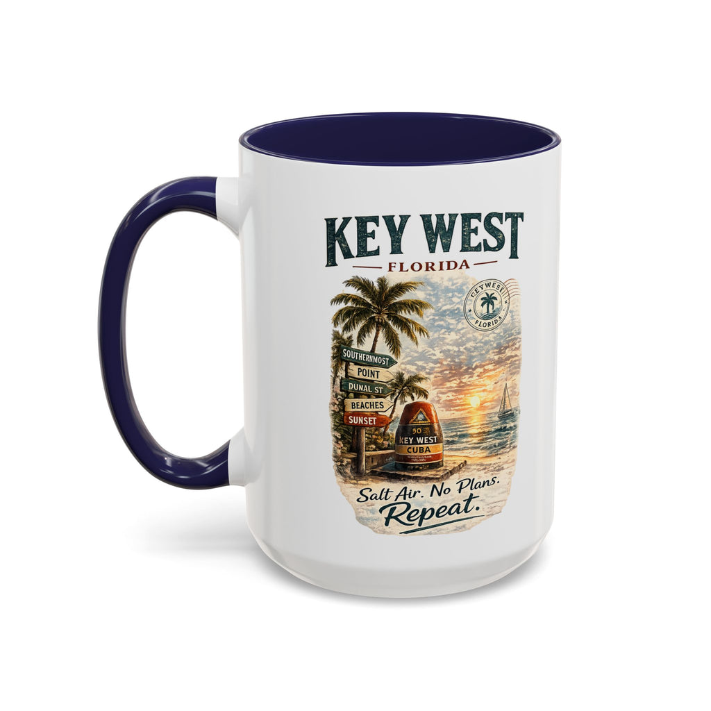 Key West Florida Coffee Mug - 'Salt Air. No Plans. Repeat.' Beach Souvenir Accent Mug (11/15oz)