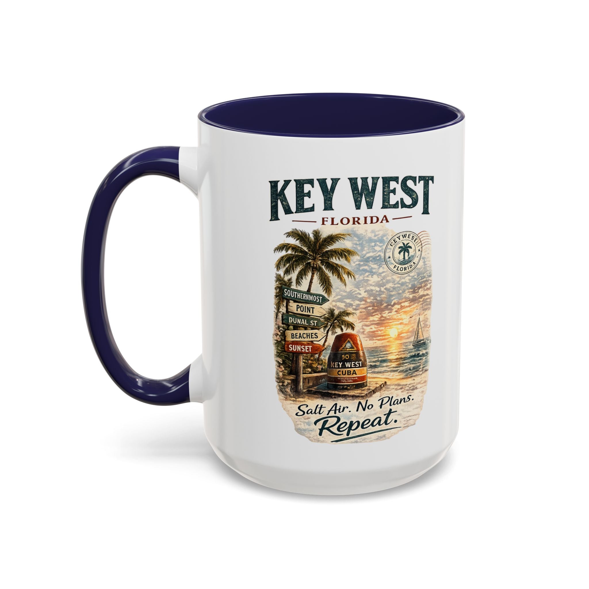 Key West Florida Coffee Mug - 'Salt Air. No Plans. Repeat.' Beach Souvenir Accent Mug (11/15oz)
