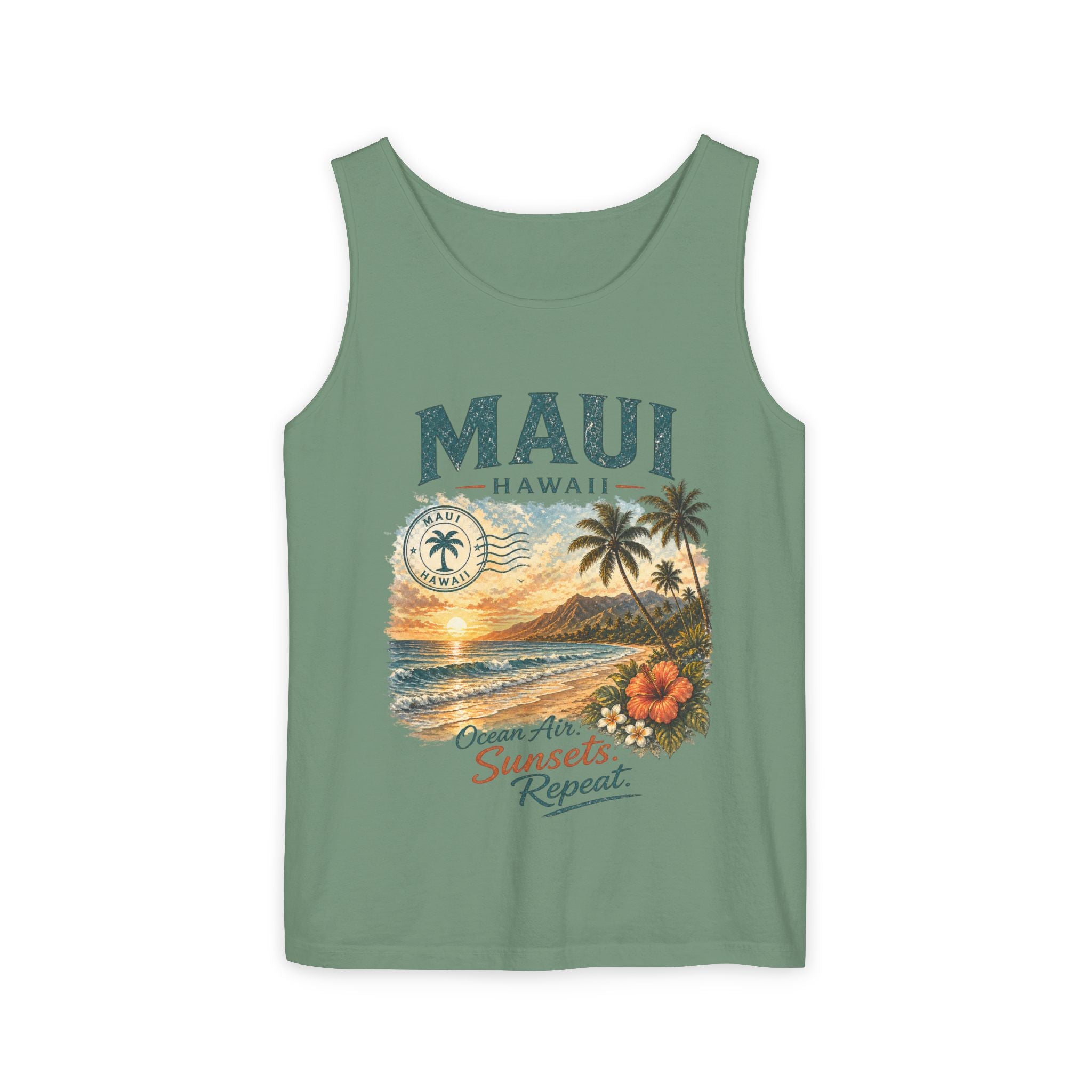 Maui Hawaii Tank Top — Ocean Air Sunsets Repeat Beach Graphic