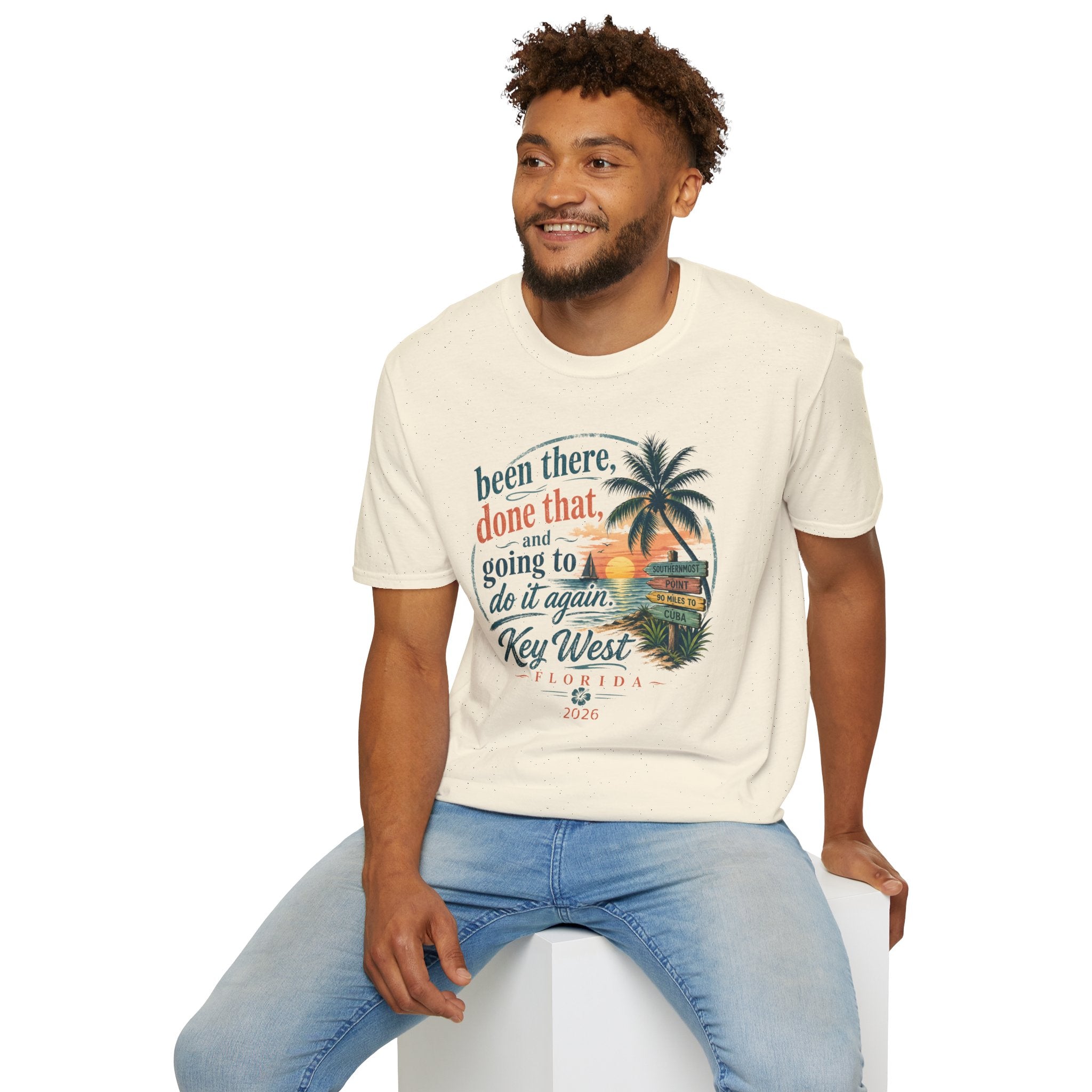 Key West Florida Vintage Sunset T-Shirt — "Been there, done that, and going to do it again" Travel Tee - Personalize with Custom Text