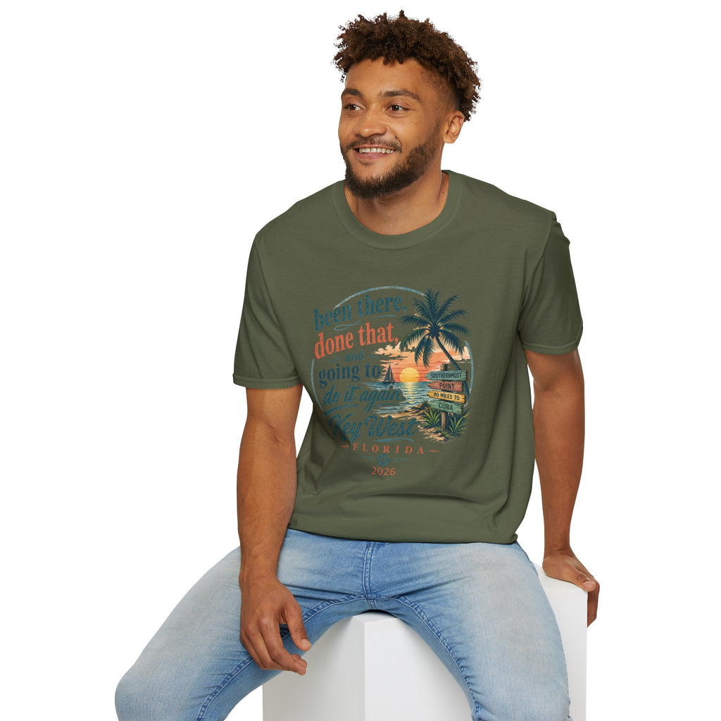 Key West Florida Vintage Sunset T-Shirt — "Been there, done that, and going to do it again" Travel Tee - Personalize with Custom Text