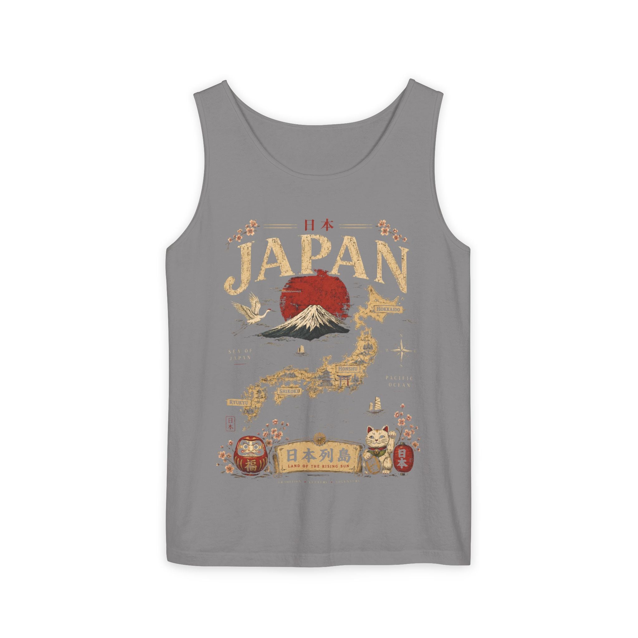 Japan Vintage Travel Tank Top — Mount Fuji & Lucky Cat Graphic