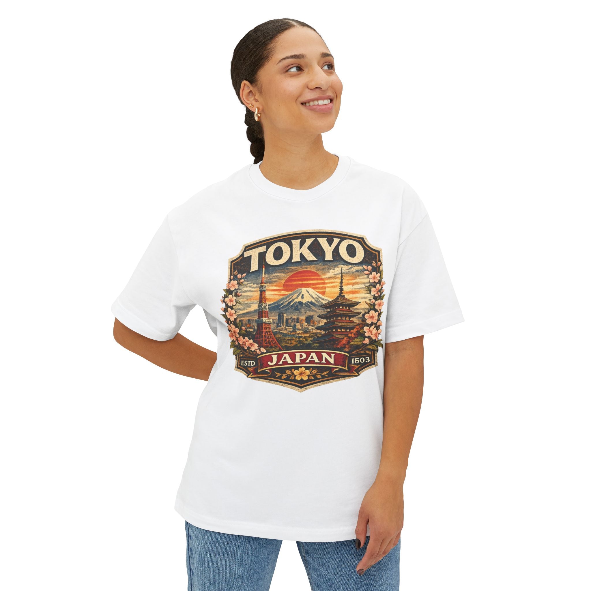 Tokyo Japan Vintage Badge Tee — Retro Mount Fuji & Sakura Graphic T-Shirt