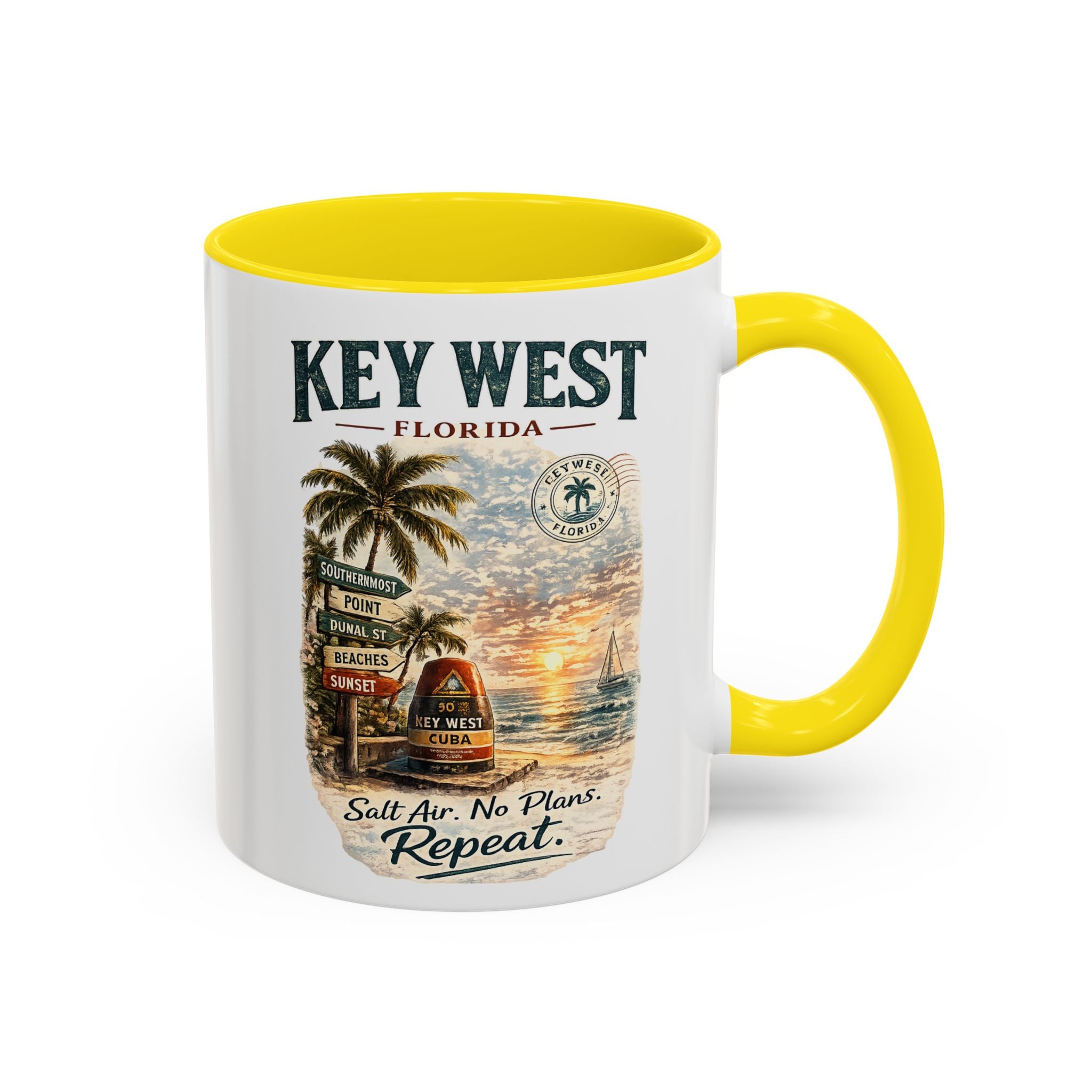 Key West Florida Coffee Mug - 'Salt Air. No Plans. Repeat.' Beach Souvenir Accent Mug (11/15oz)